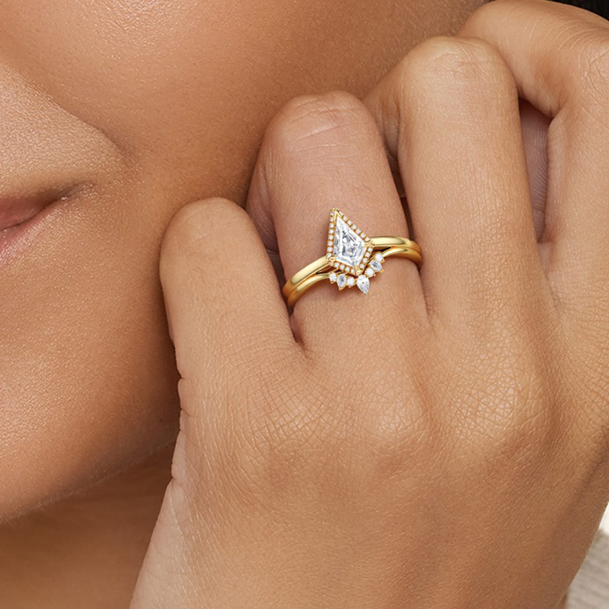 NEXUS Kite Cut Lab Diamond Halo Engagement Ring Set 2PCs