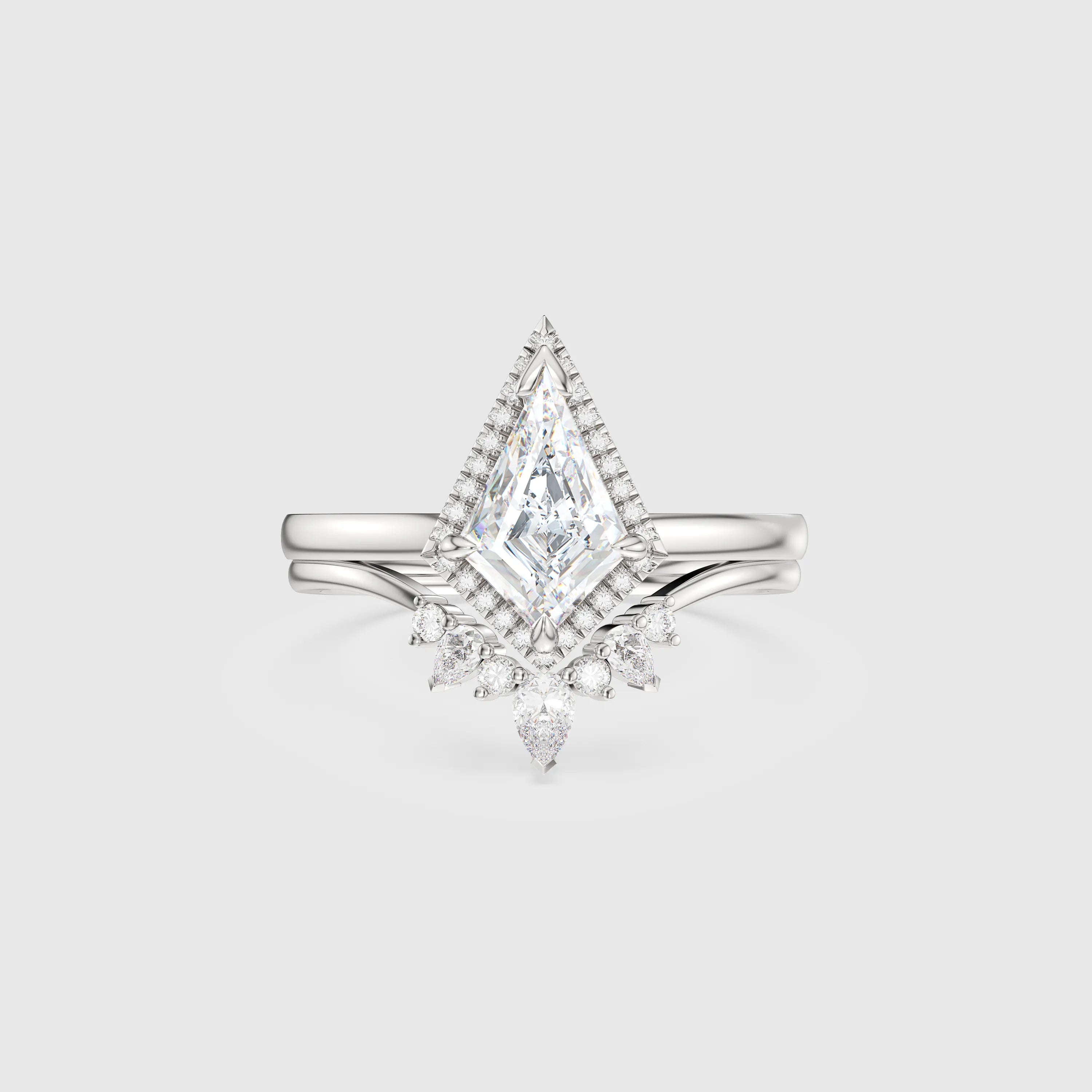 NEXUS Kite Cut Lab Diamond Halo Engagement Ring Set 2PCs