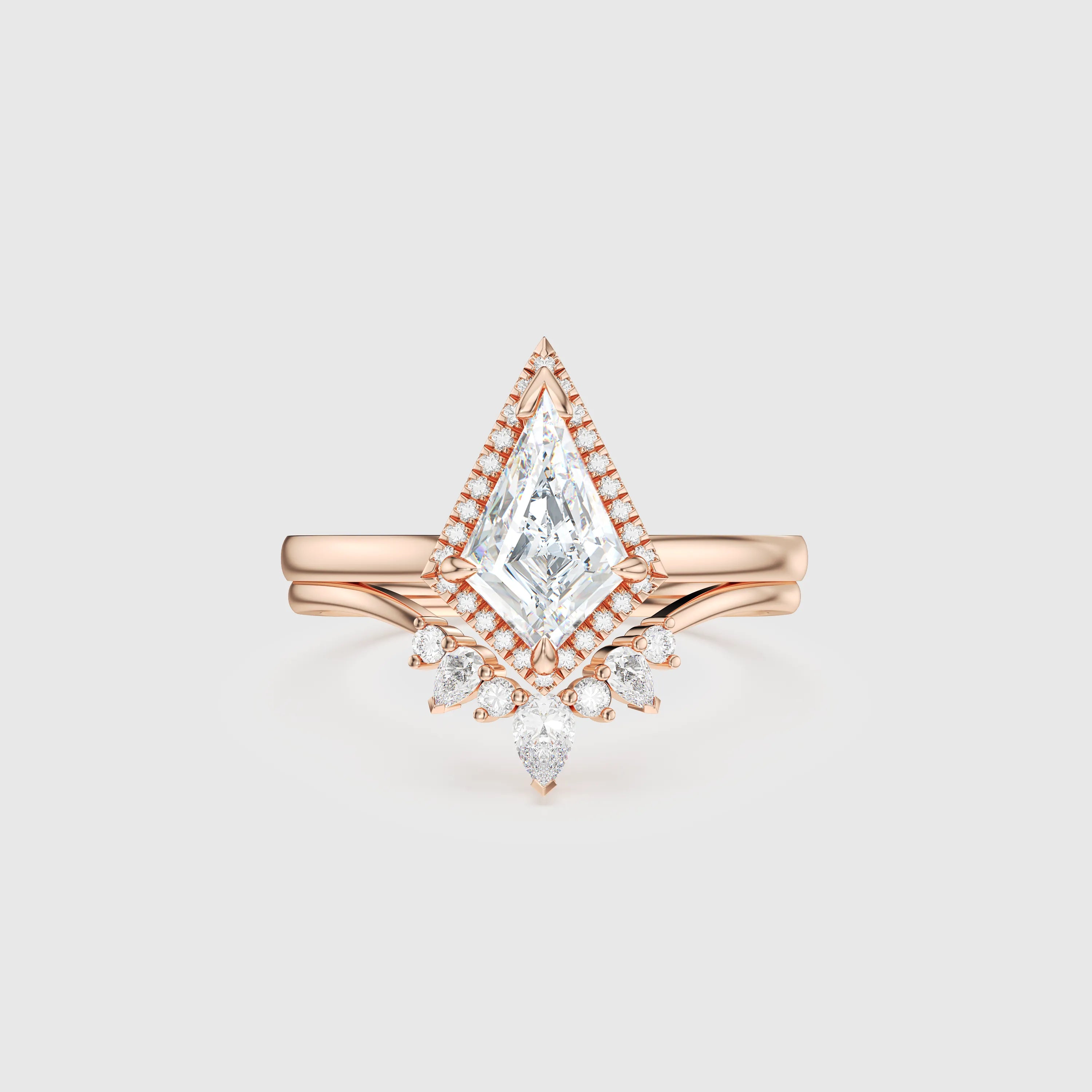 NEXUS Kite Cut Lab Diamond Halo Engagement Ring Set 2PCs