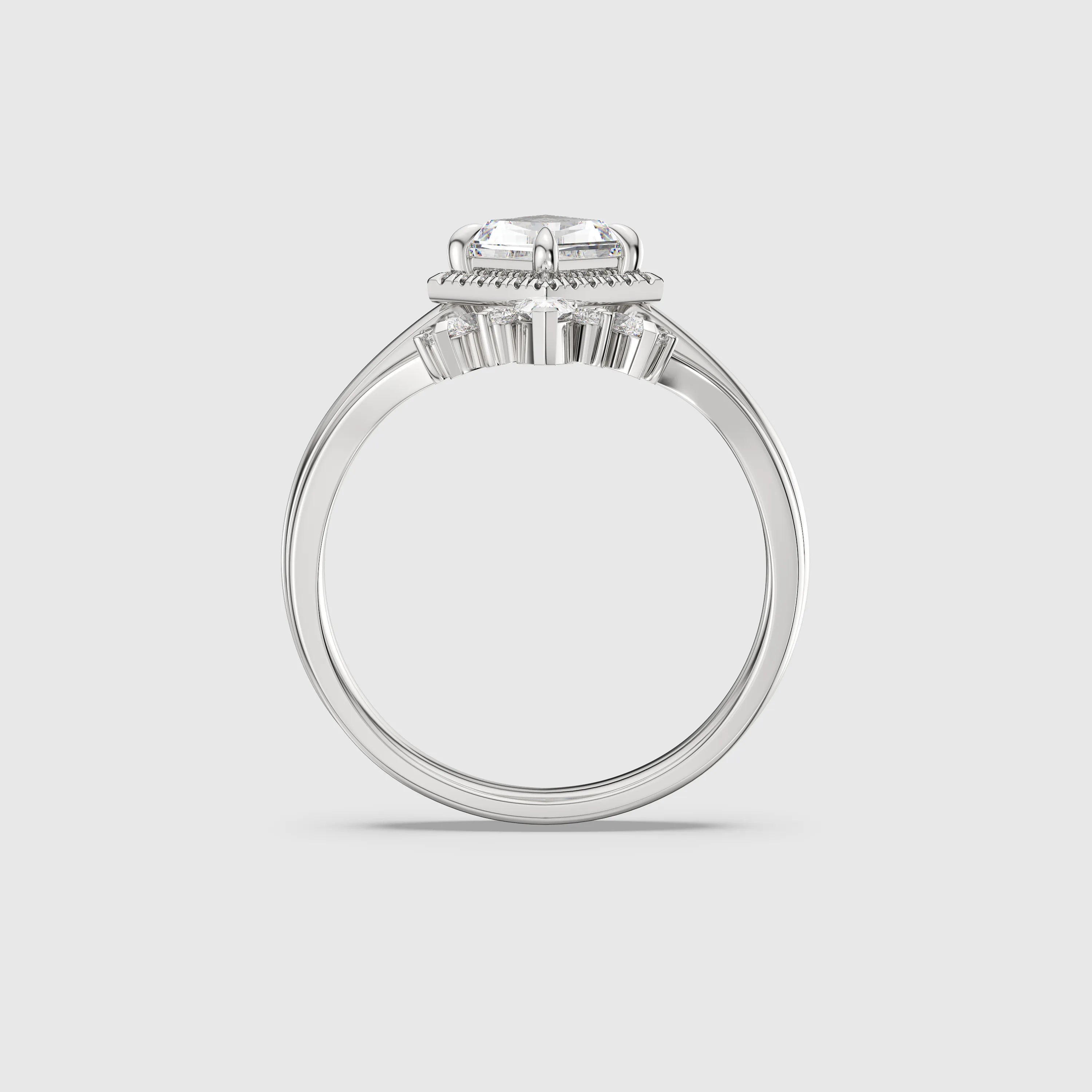 NEXUS Kite Cut Lab Diamond Halo Engagement Ring Set 2PCs