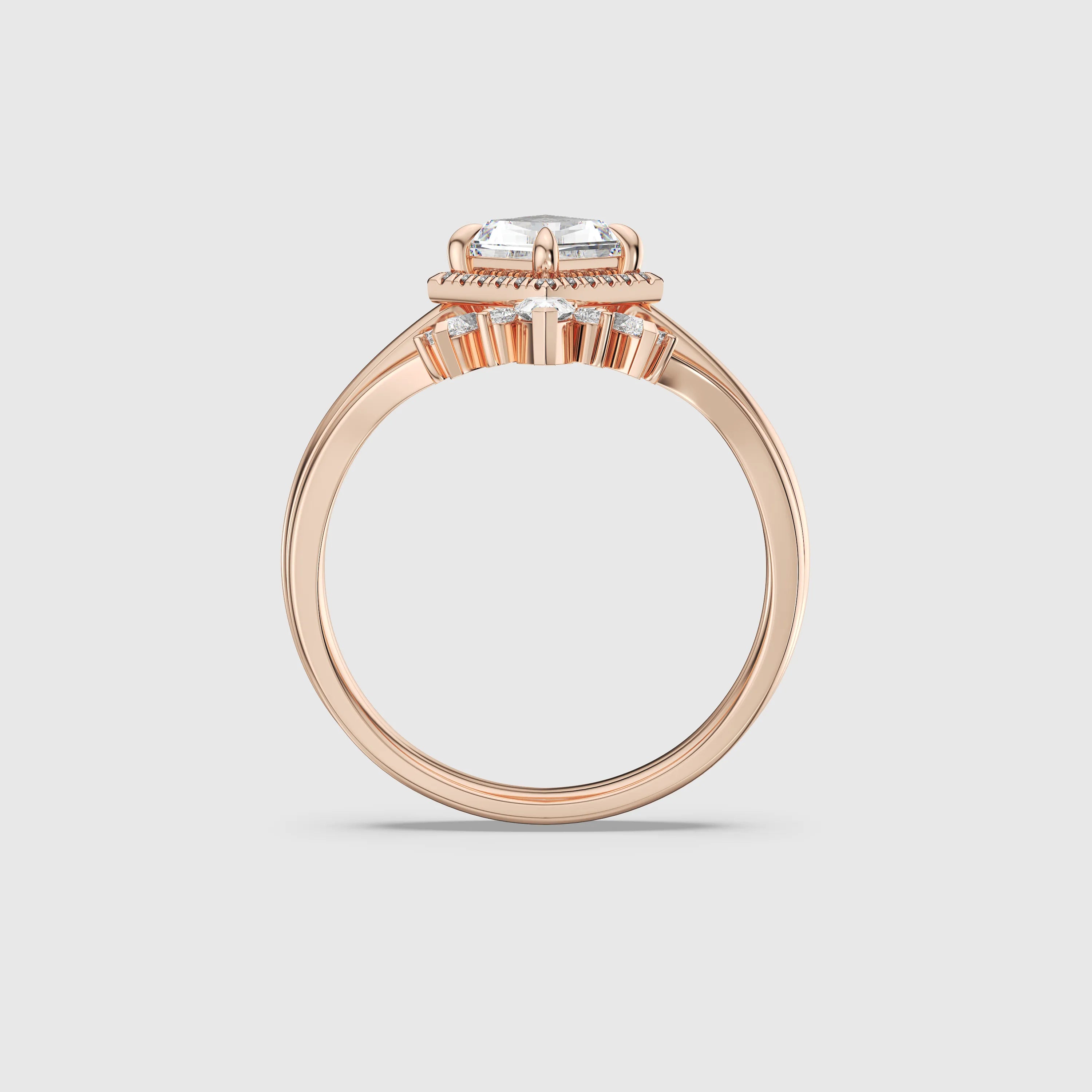 NEXUS Kite Cut Lab Diamond Halo Engagement Ring Set 2PCs