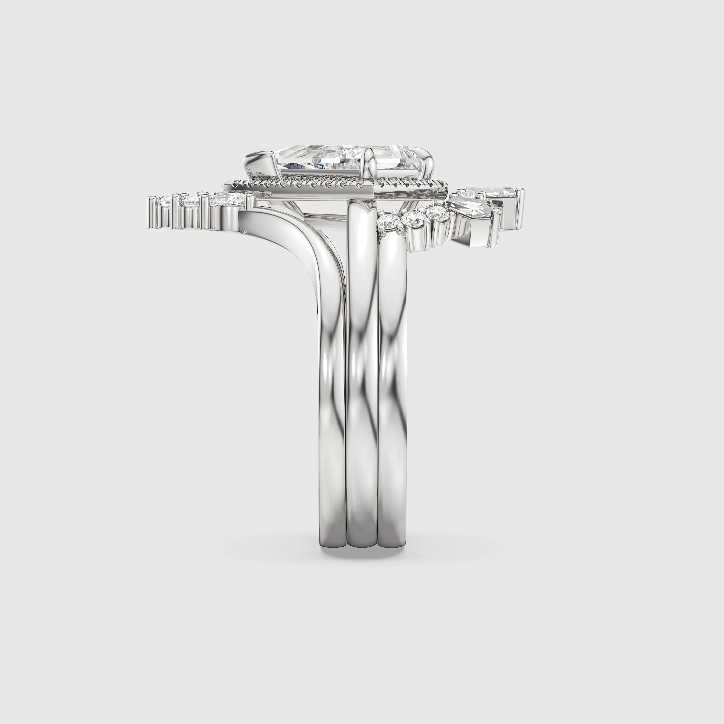 NEXUS Celeste Triple Band Kite-Cut Lab Diamond Bridal Set