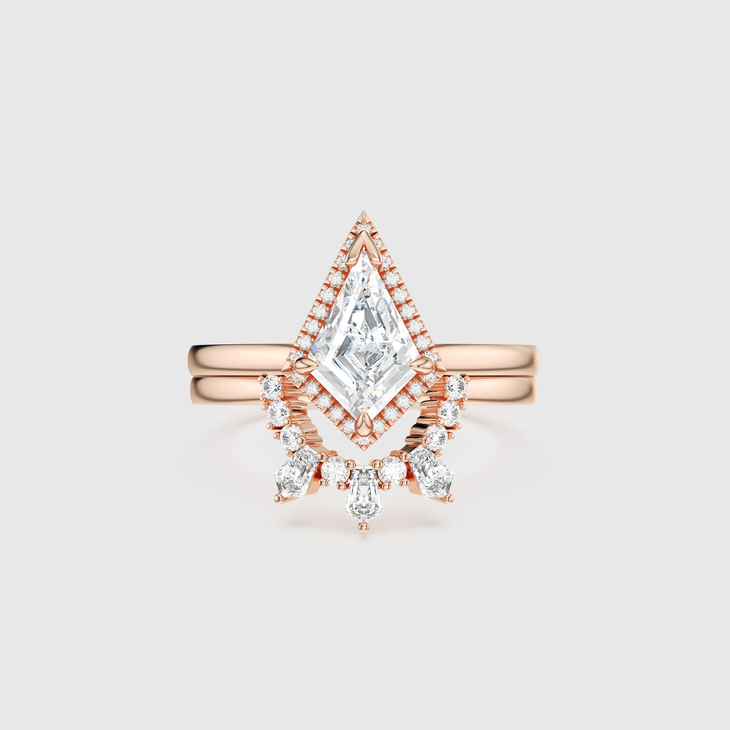 Kite-Shaped Lab Diamond Halo Ring Set 2pcs - Love Statement