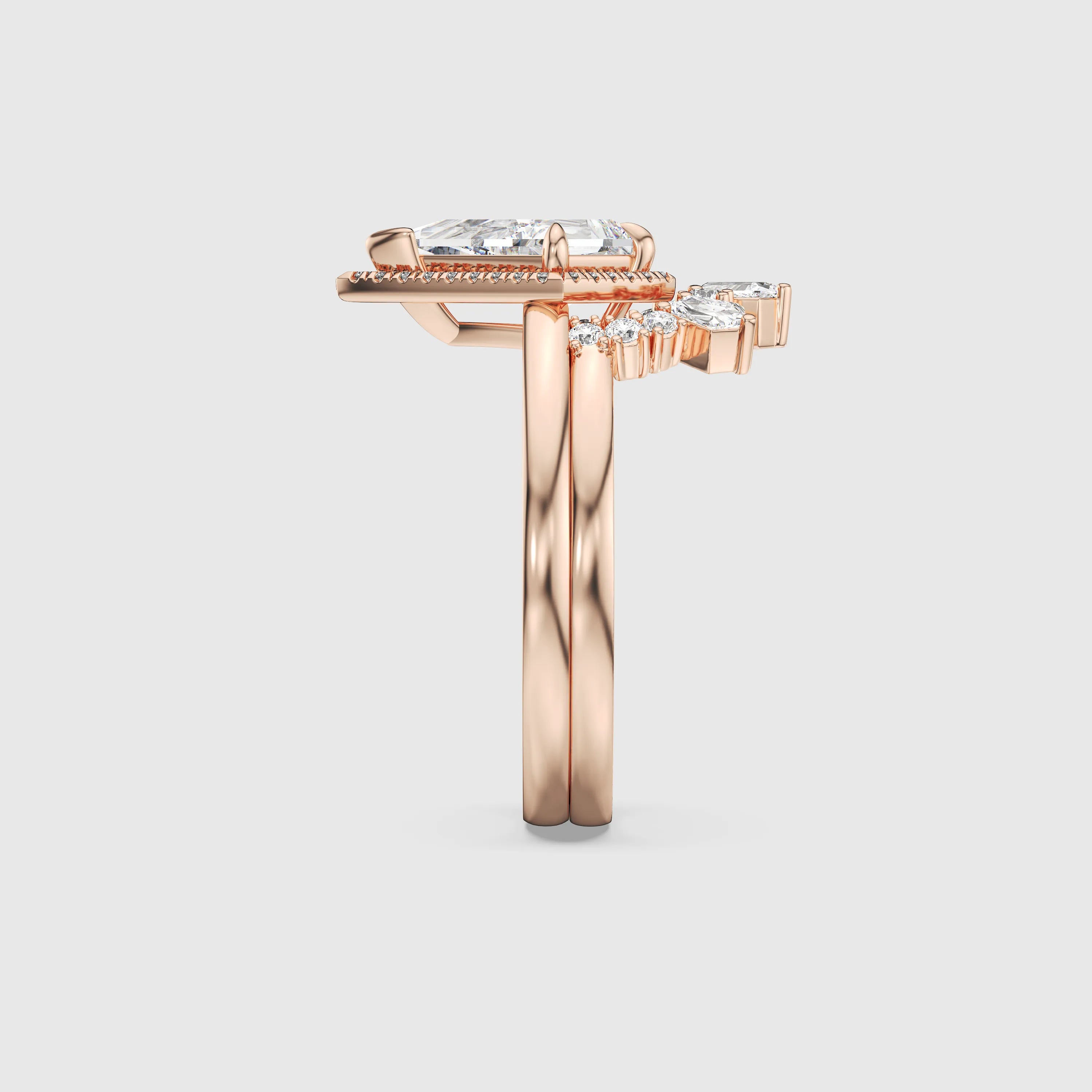 Kite-Shaped Lab Diamond Halo Ring Set 2pcs - Love Statement