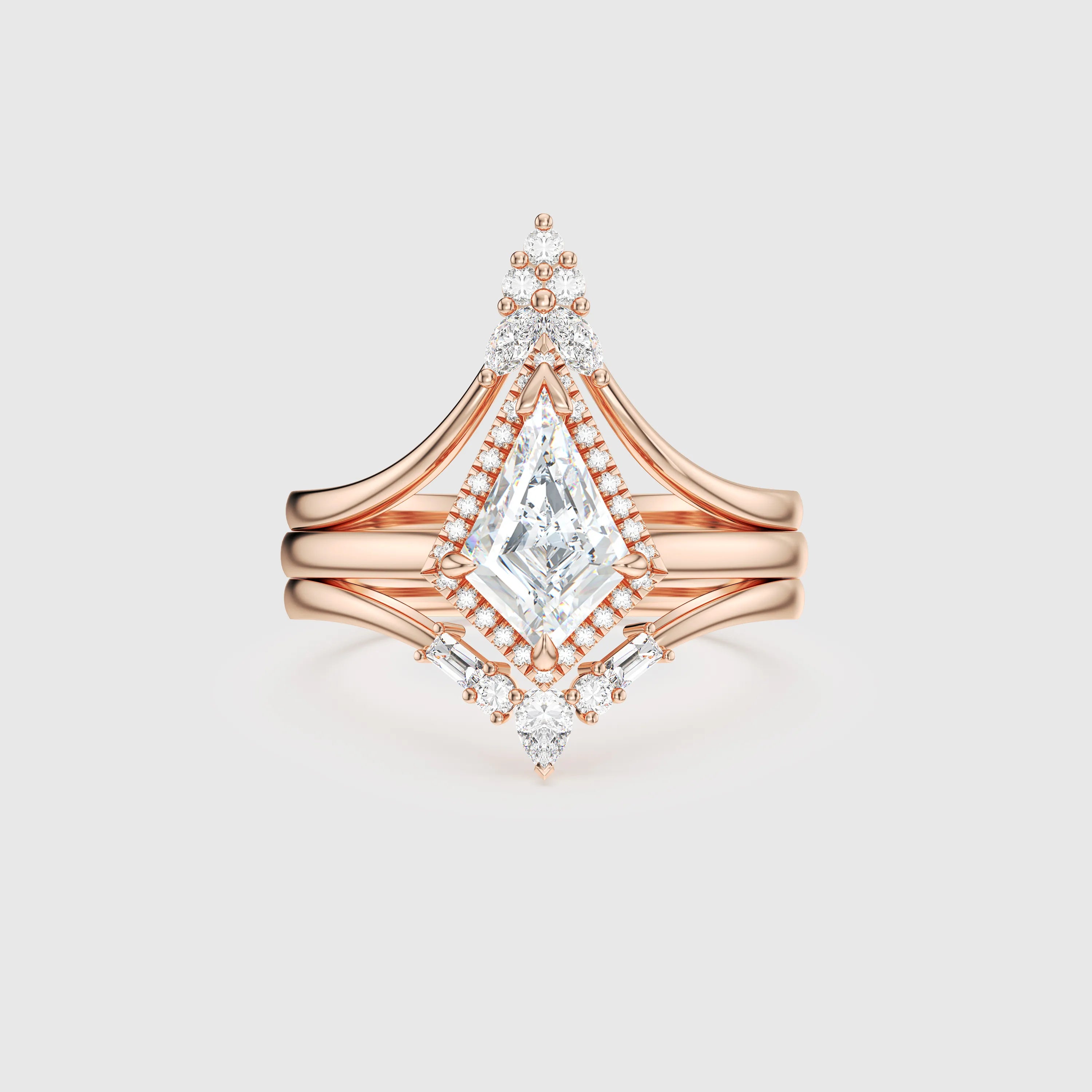 NEXUS Kite Cut Lab Diamond Regal Trinity Bridal Set 3PCs