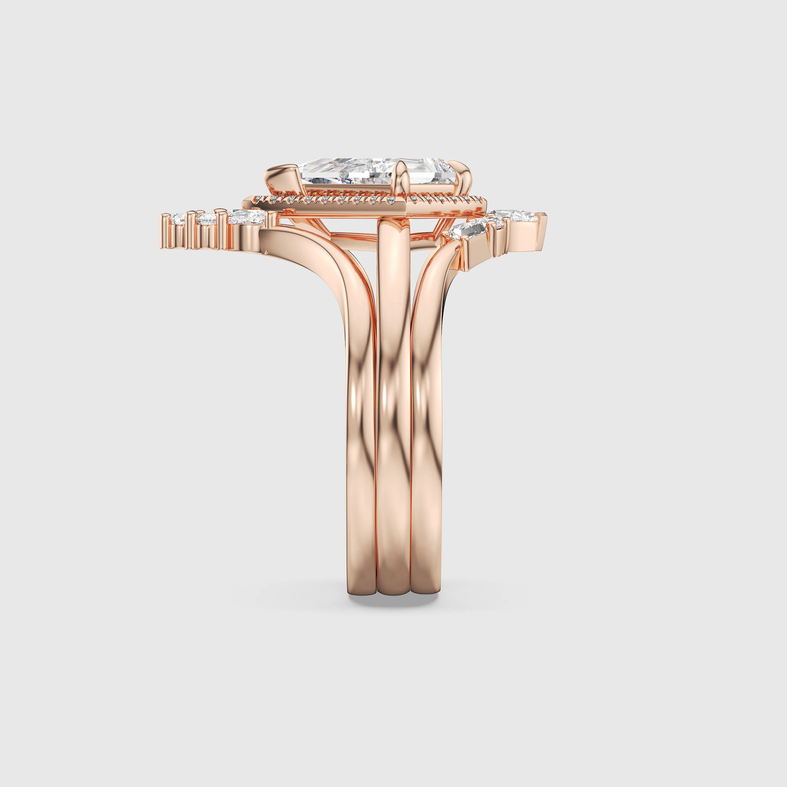 NEXUS Kite Cut Lab Diamond Regal Trinity Bridal Set 3PCs