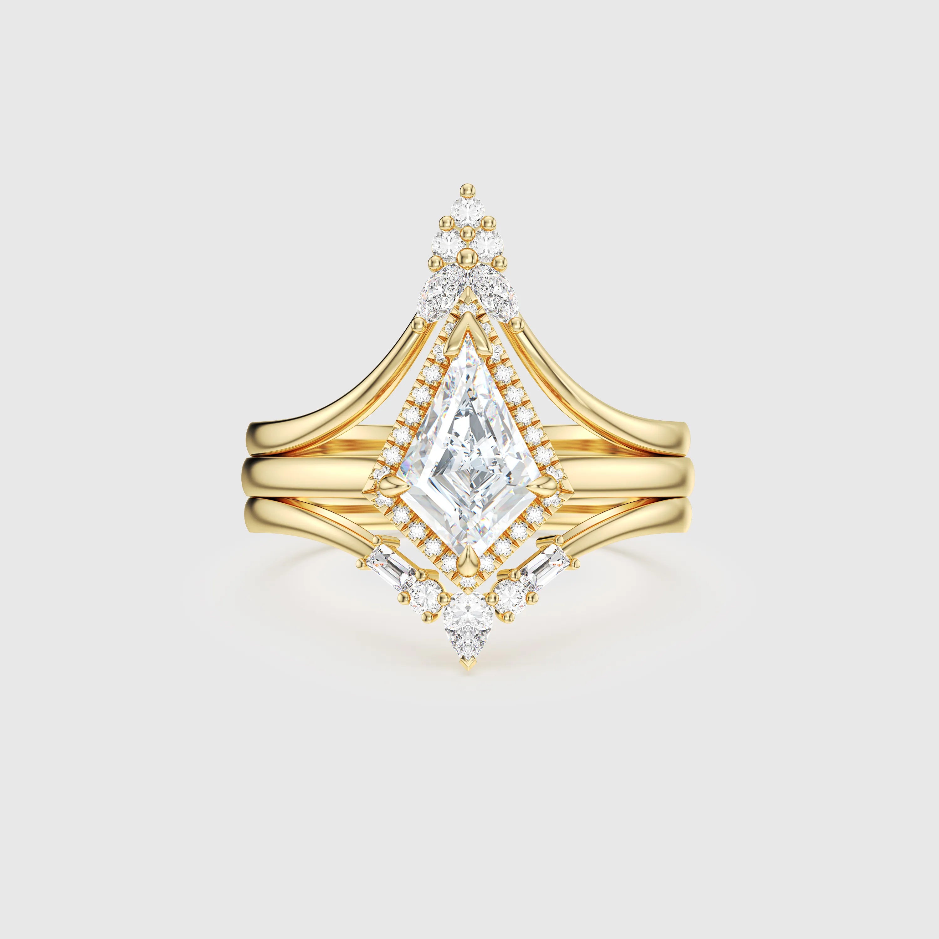 NEXUS Kite Cut Lab Diamond Regal Trinity Bridal Set 3PCs