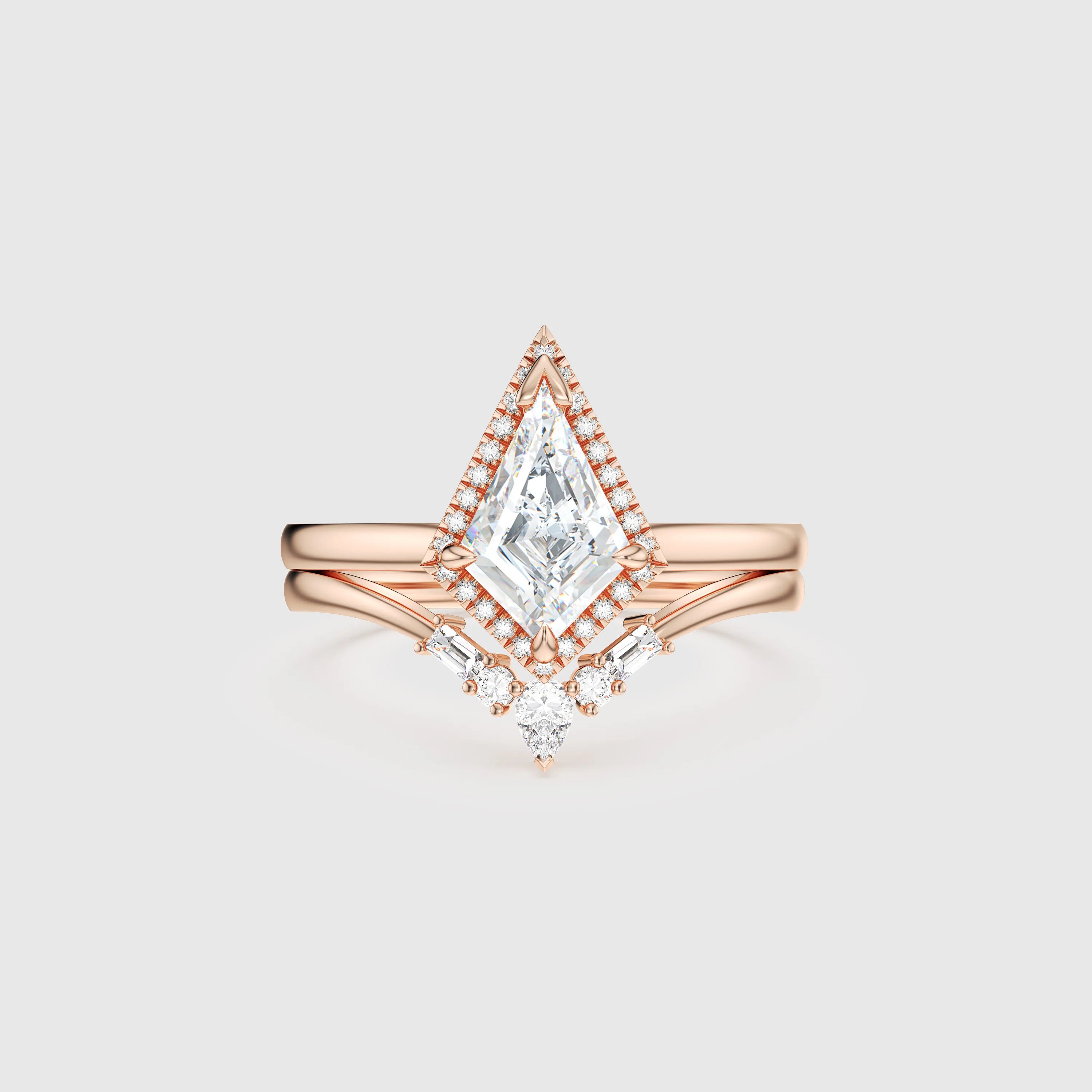 NEXUS Kite Cut Lab Diamond Halo Starlight Bridal Set 2PCs