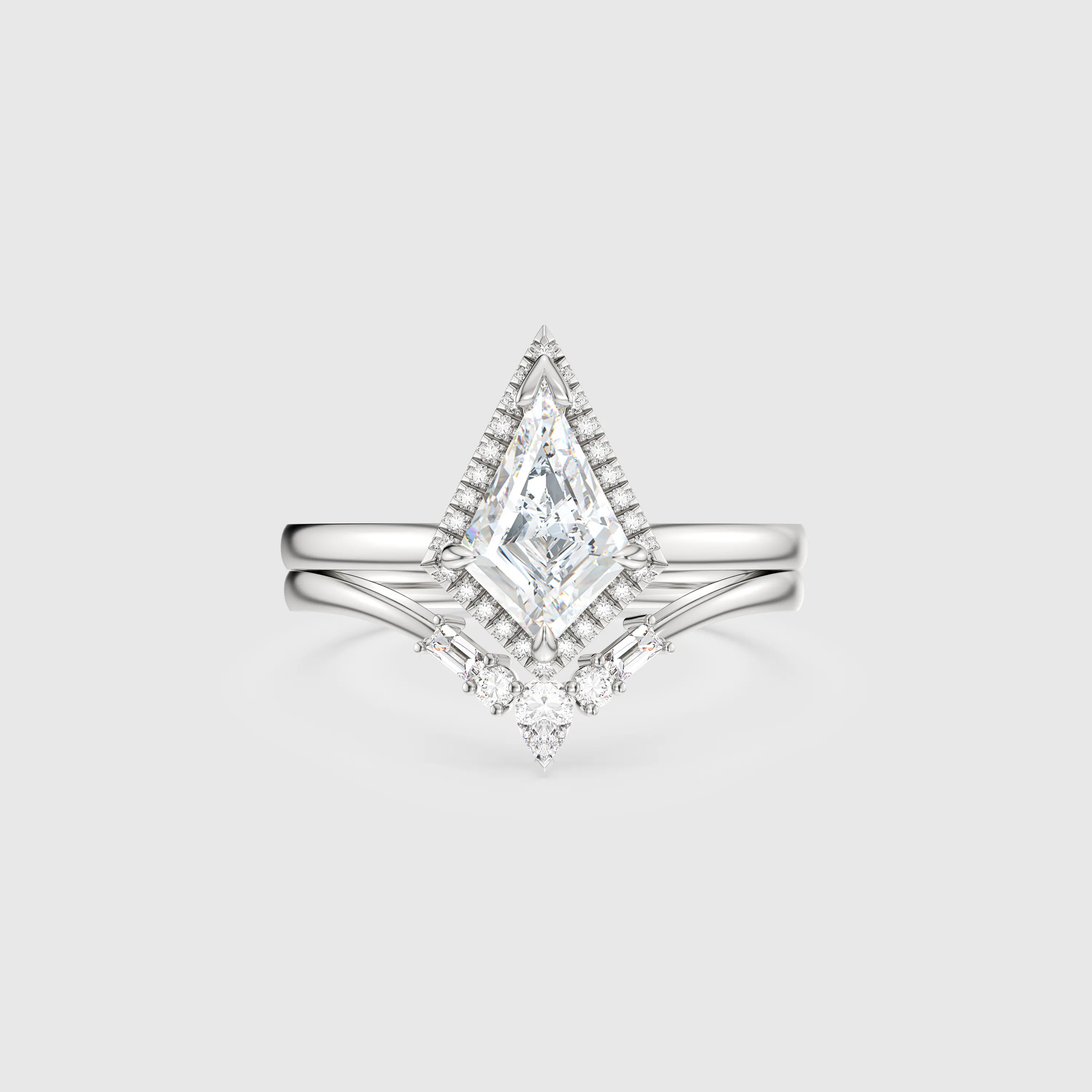 NEXUS Kite Cut Lab Diamond Halo Starlight Bridal Set 2PCs