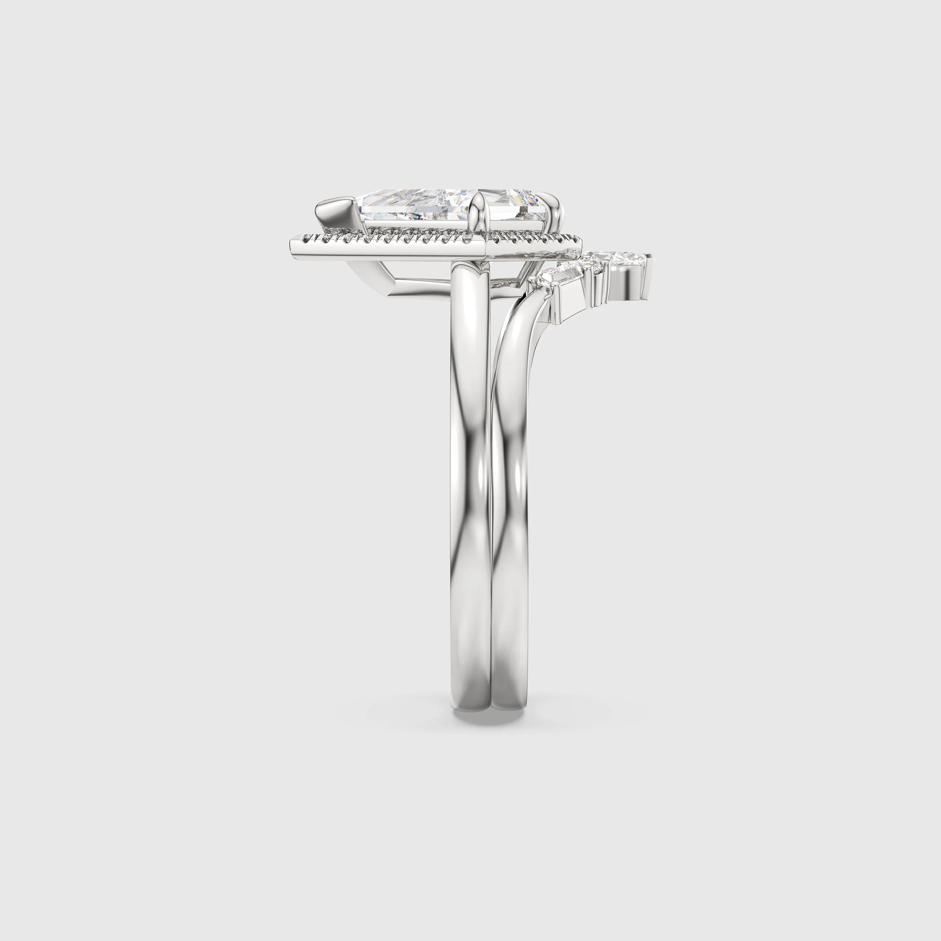 NEXUS Kite Cut Lab Diamond Halo Starlight Bridal Set 2PCs