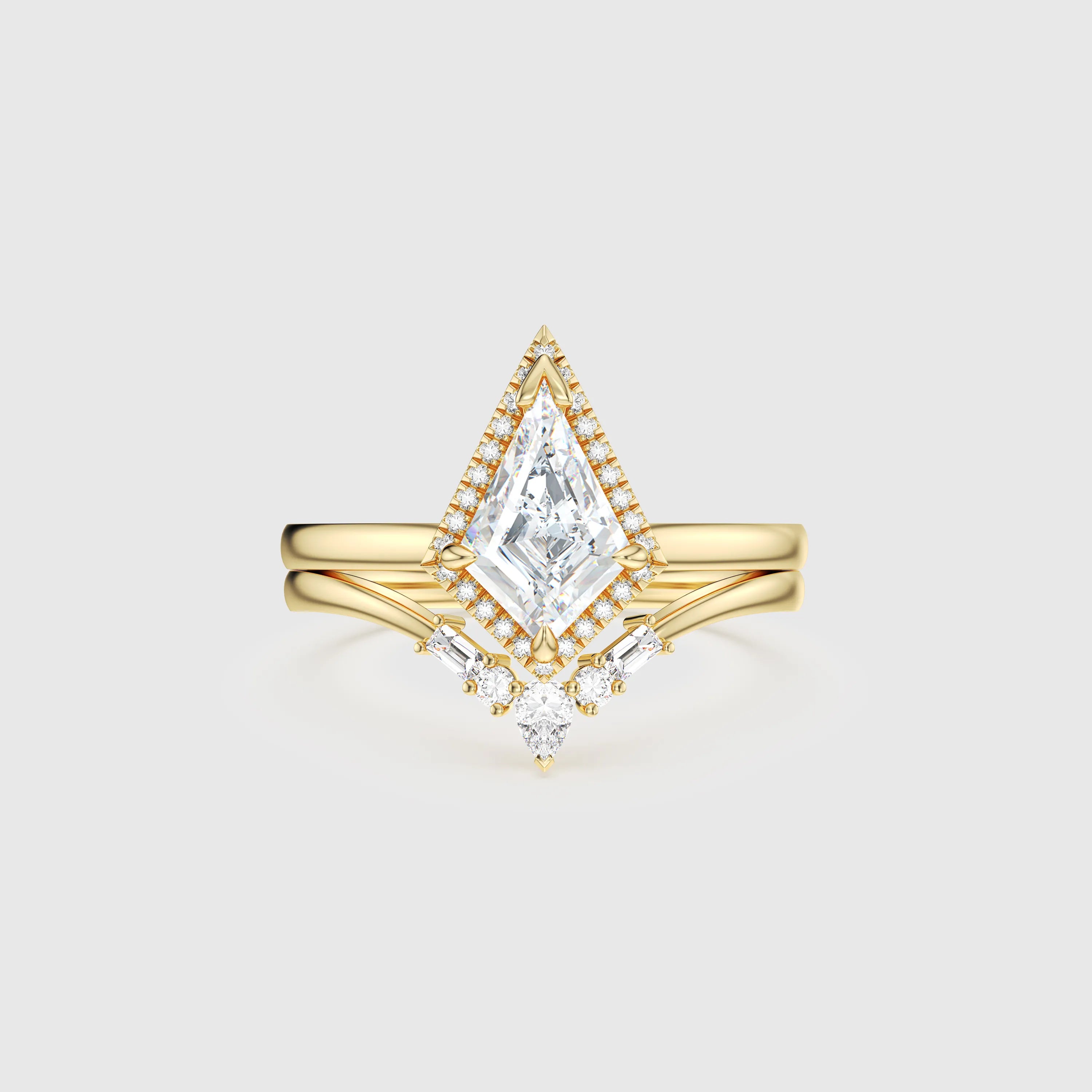 NEXUS Kite Cut Lab Diamond Halo Starlight Bridal Set 2PCs