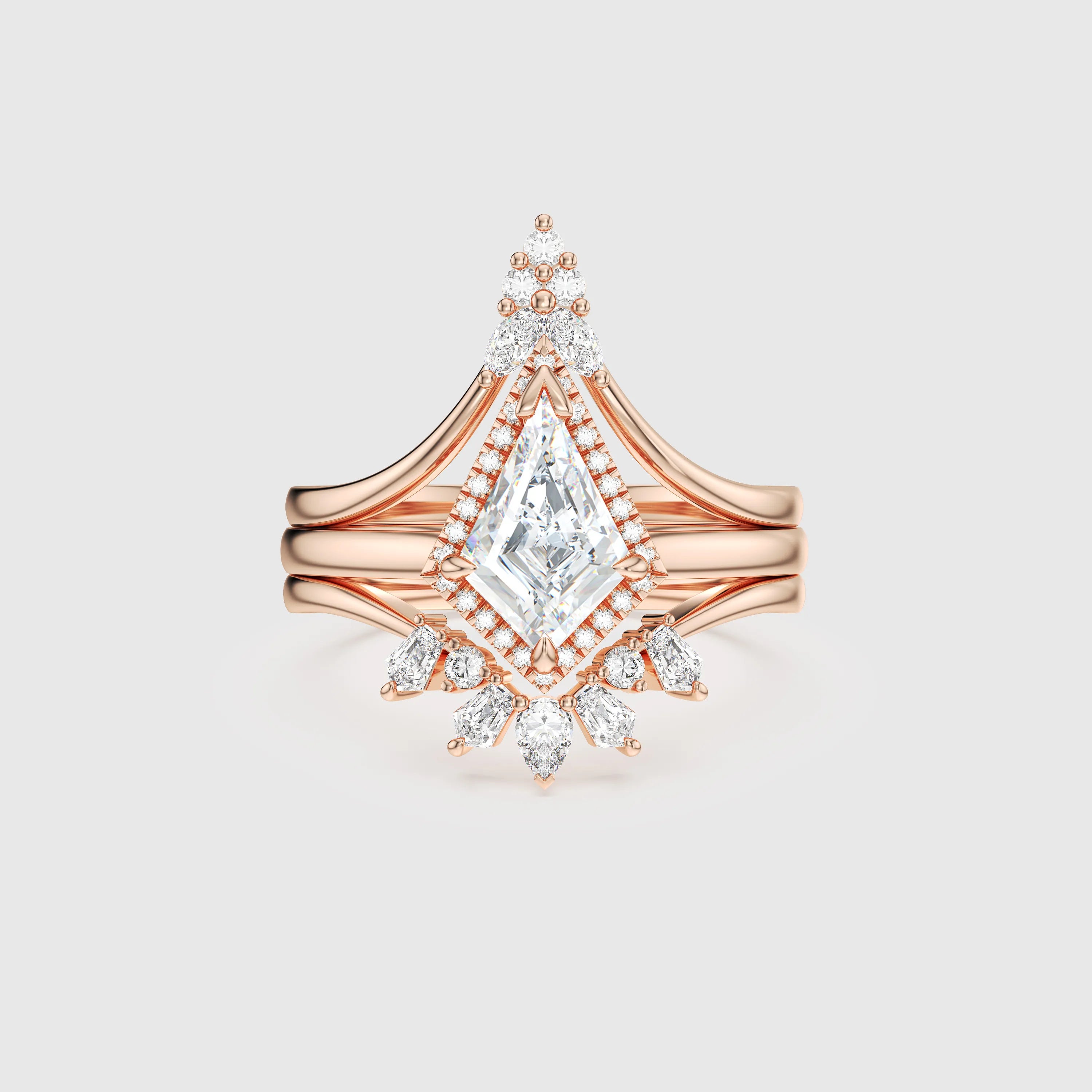 NEXUS Kite Cut Lab Diamond Halo Harmony Bridal Set 3PCs