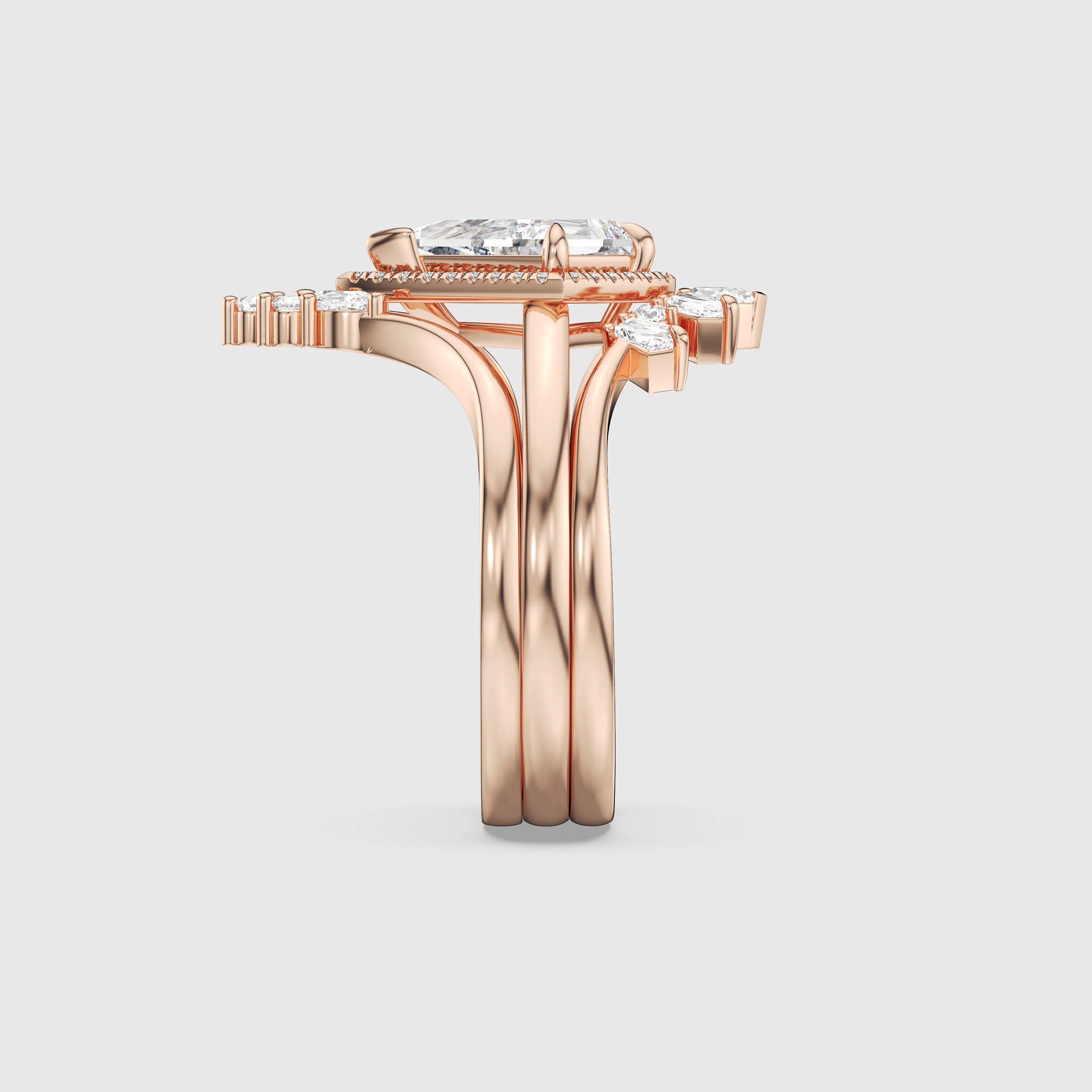 NEXUS Kite Cut Lab Diamond Halo Harmony Bridal Set 3PCs