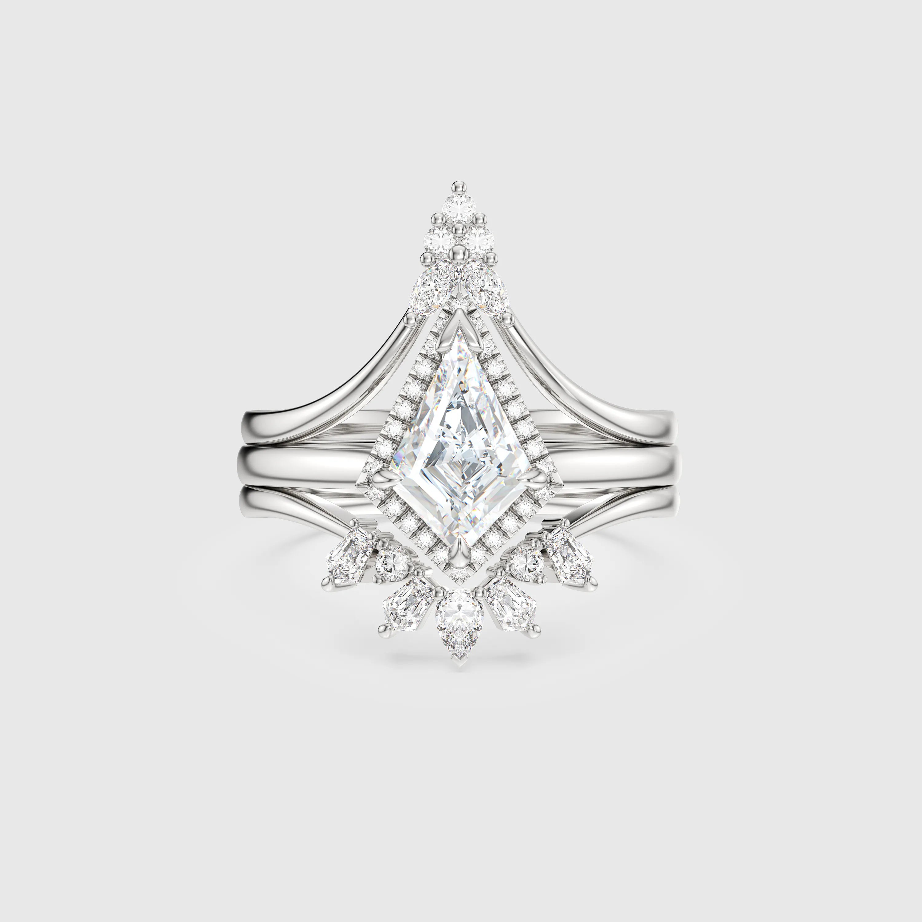 NEXUS Kite Cut Lab Diamond Halo Harmony Bridal Set 3PCs