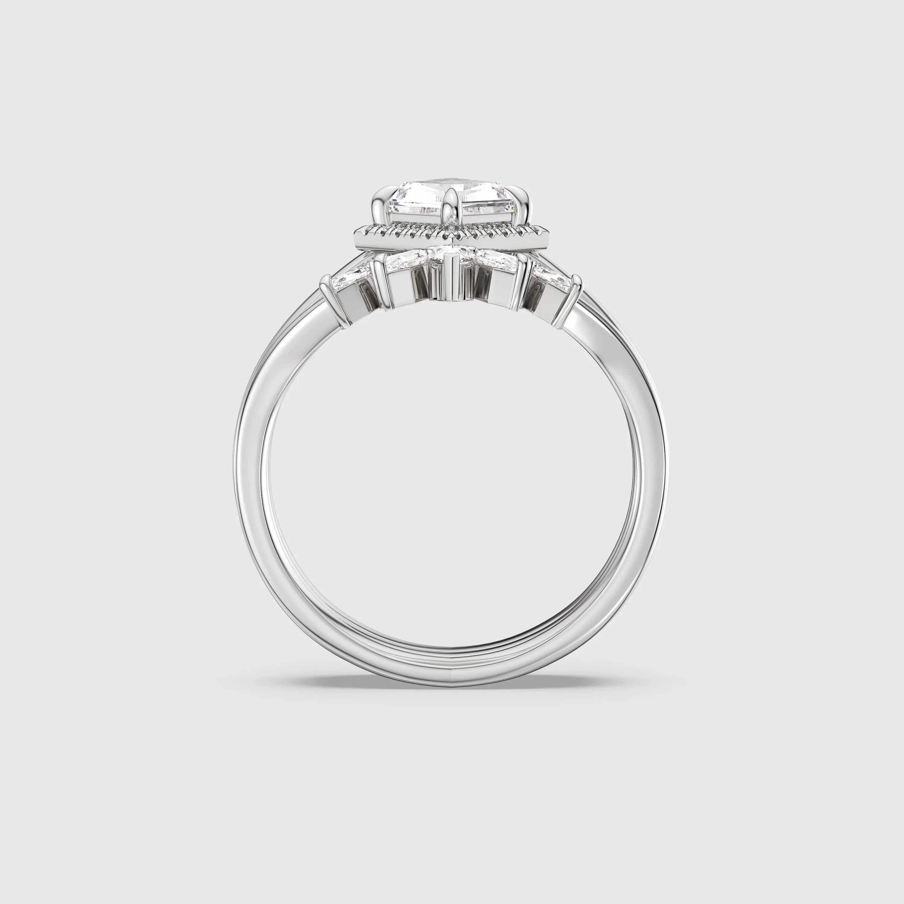 NEXUS Kite Cut Lab Diamond Halo Harmony Bridal Set 3PCs