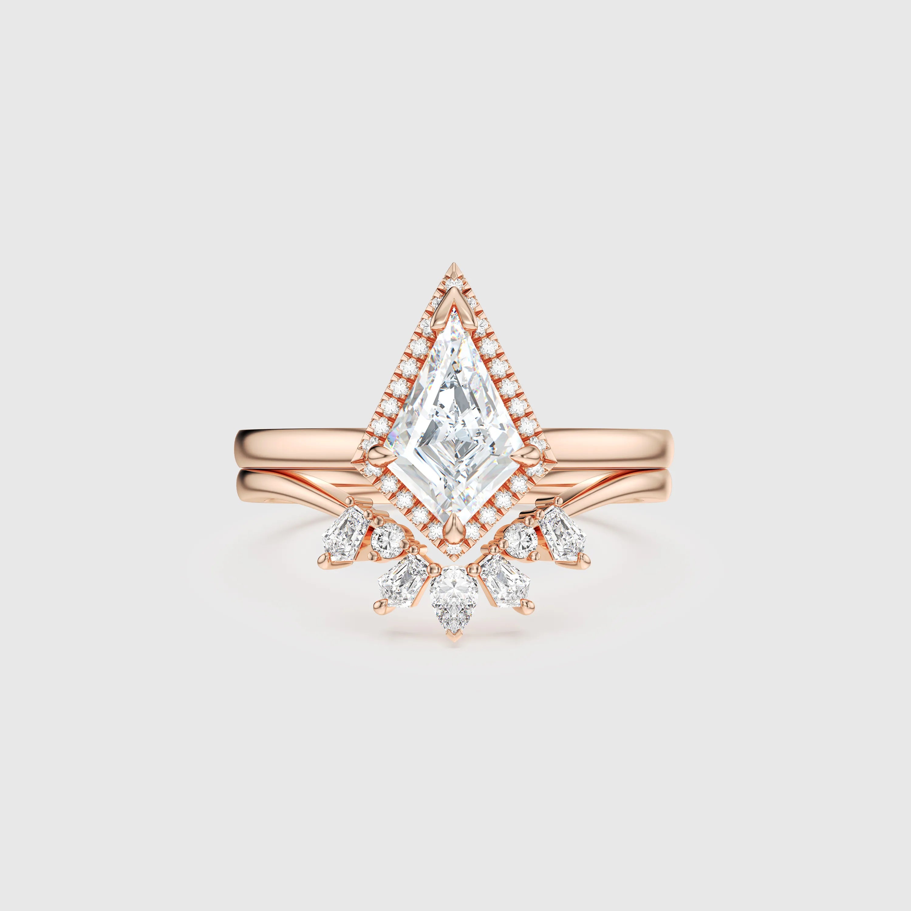 NEXUS Kite Cut Lab Diamond Halo Elegance Bridal Set 2PCs