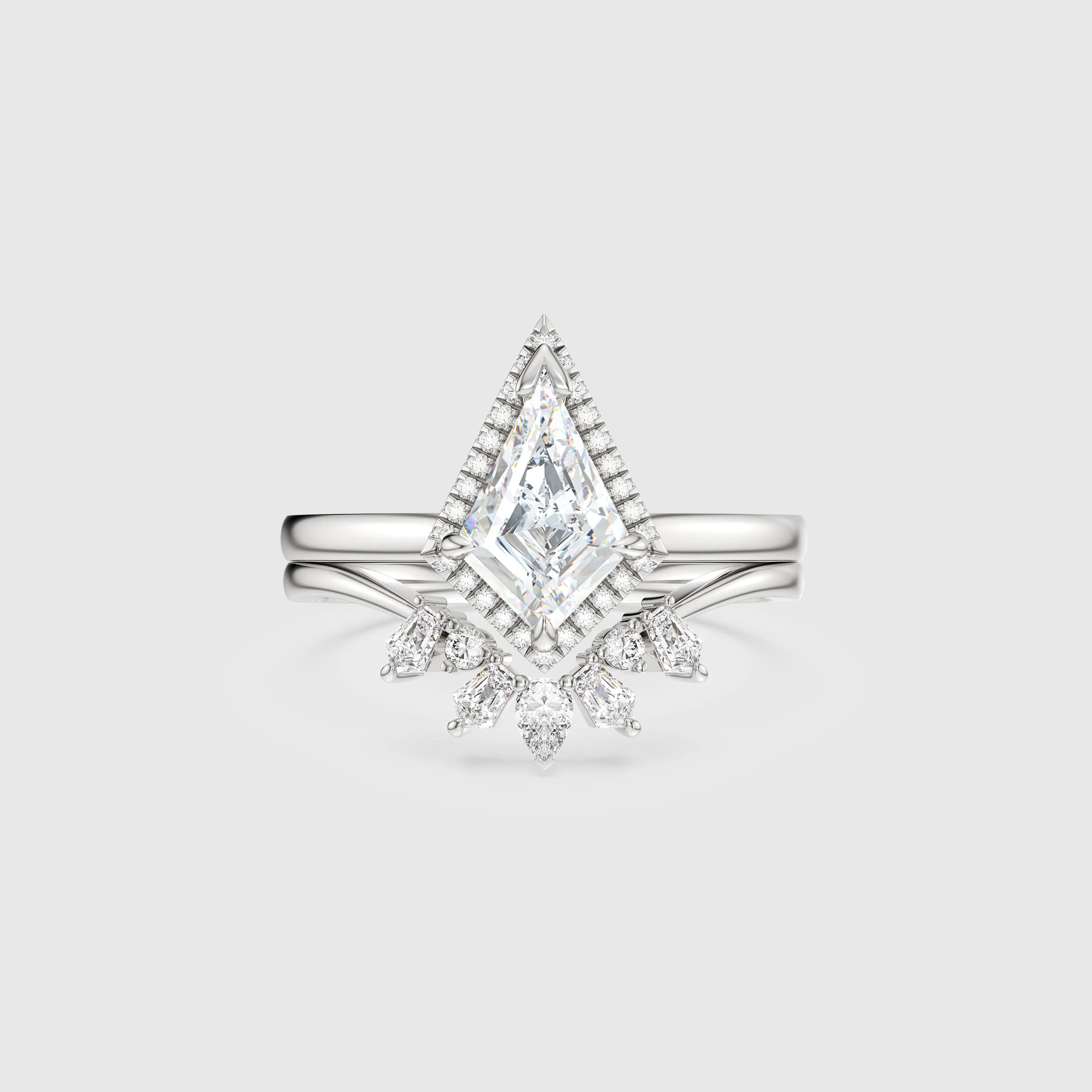 NEXUS Kite Cut Lab Diamond Halo Elegance Bridal Set 2PCs