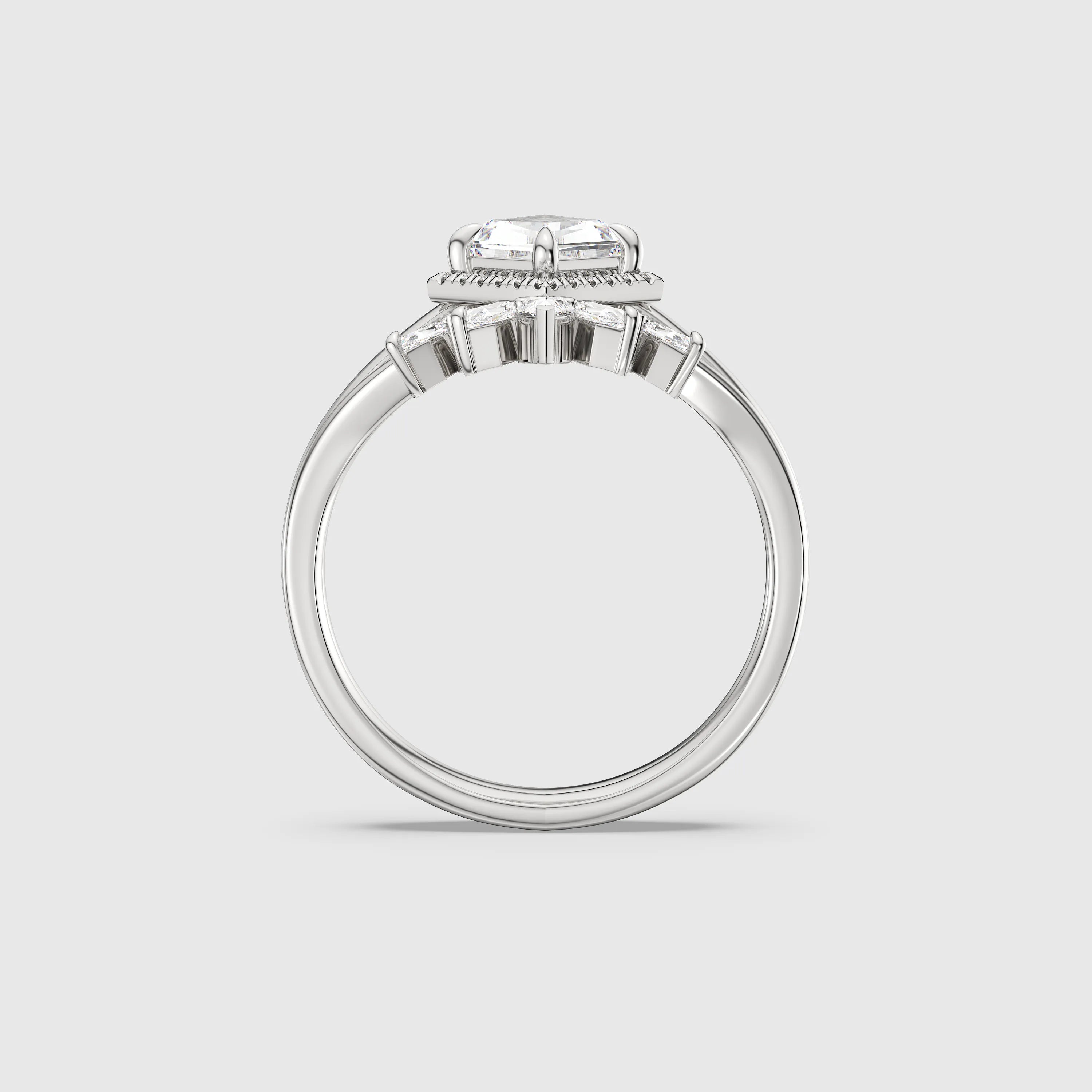 NEXUS Kite Cut Lab Diamond Halo Elegance Bridal Set 2PCs