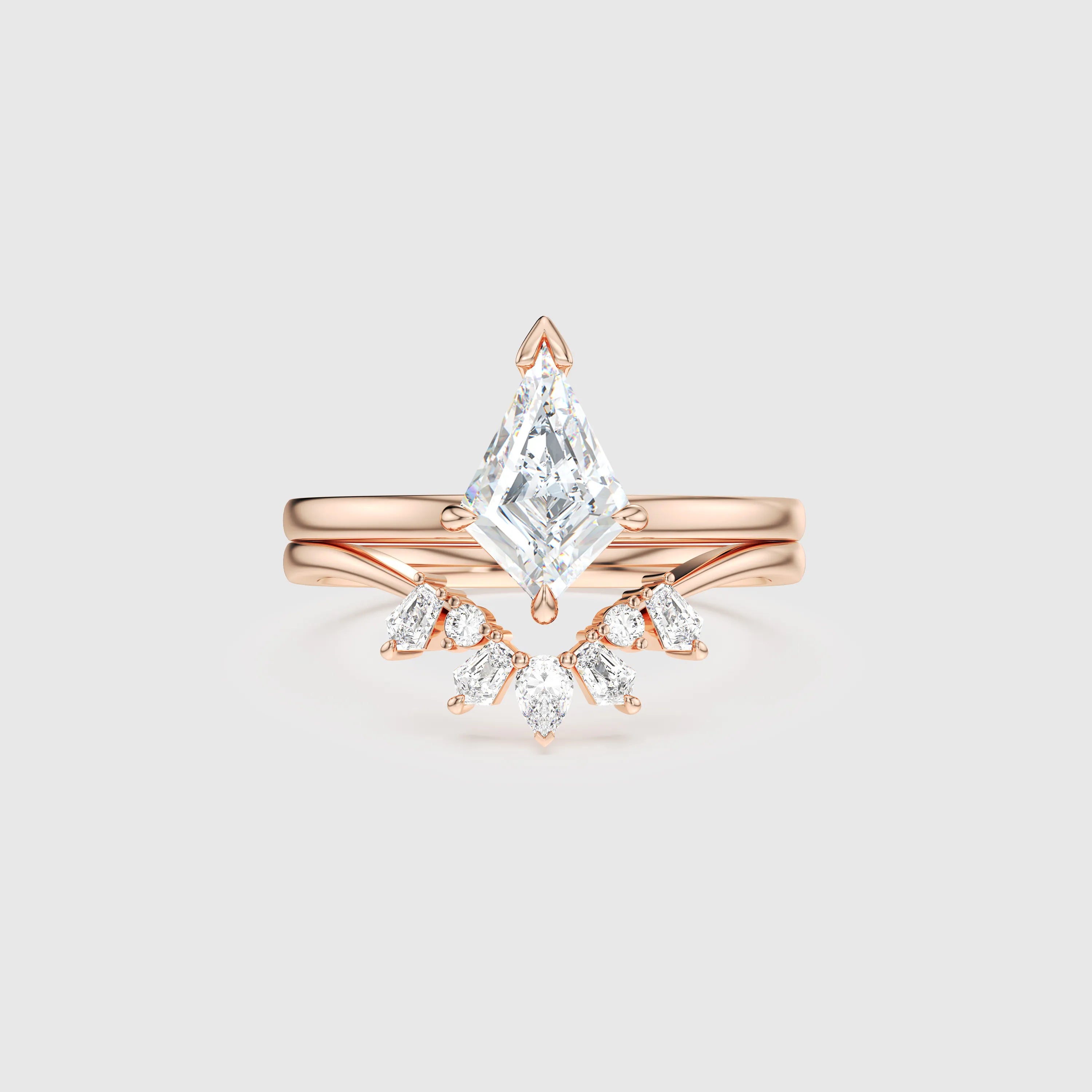 NEXUS Kite Cut Lab Diamond Regal Halo Bridal Set 2PCs