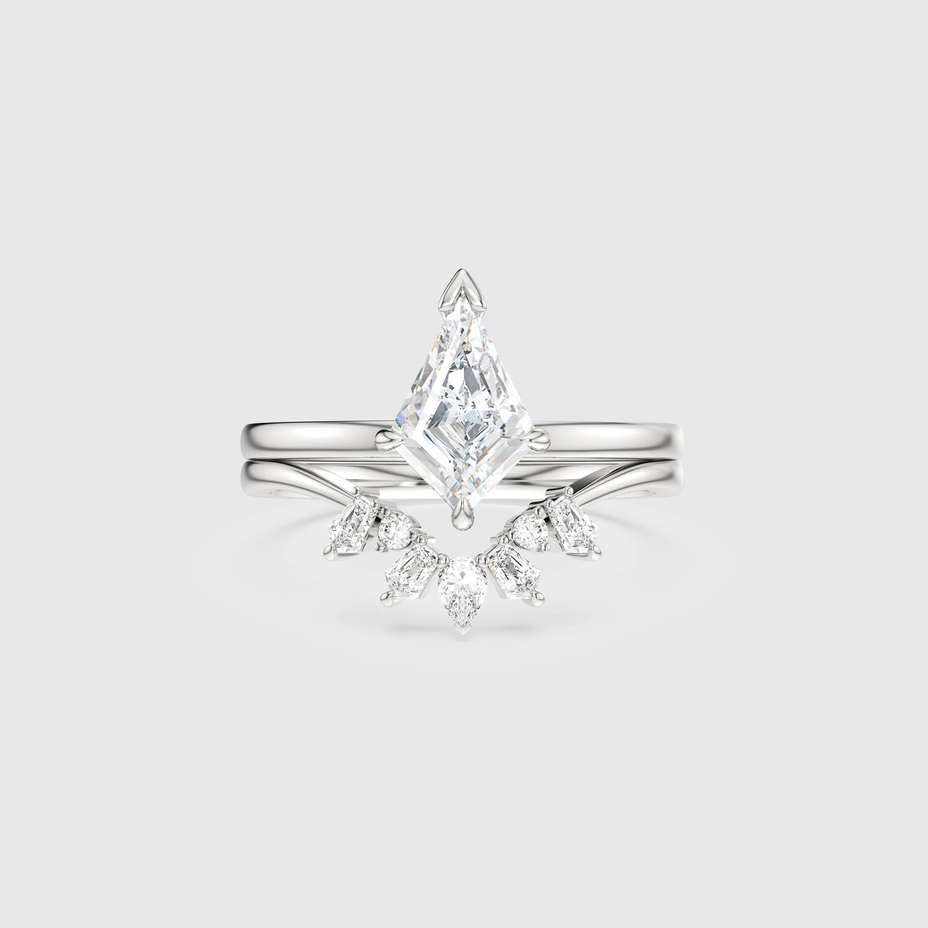 NEXUS Kite Cut Lab Diamond Regal Halo Bridal Set 2PCs