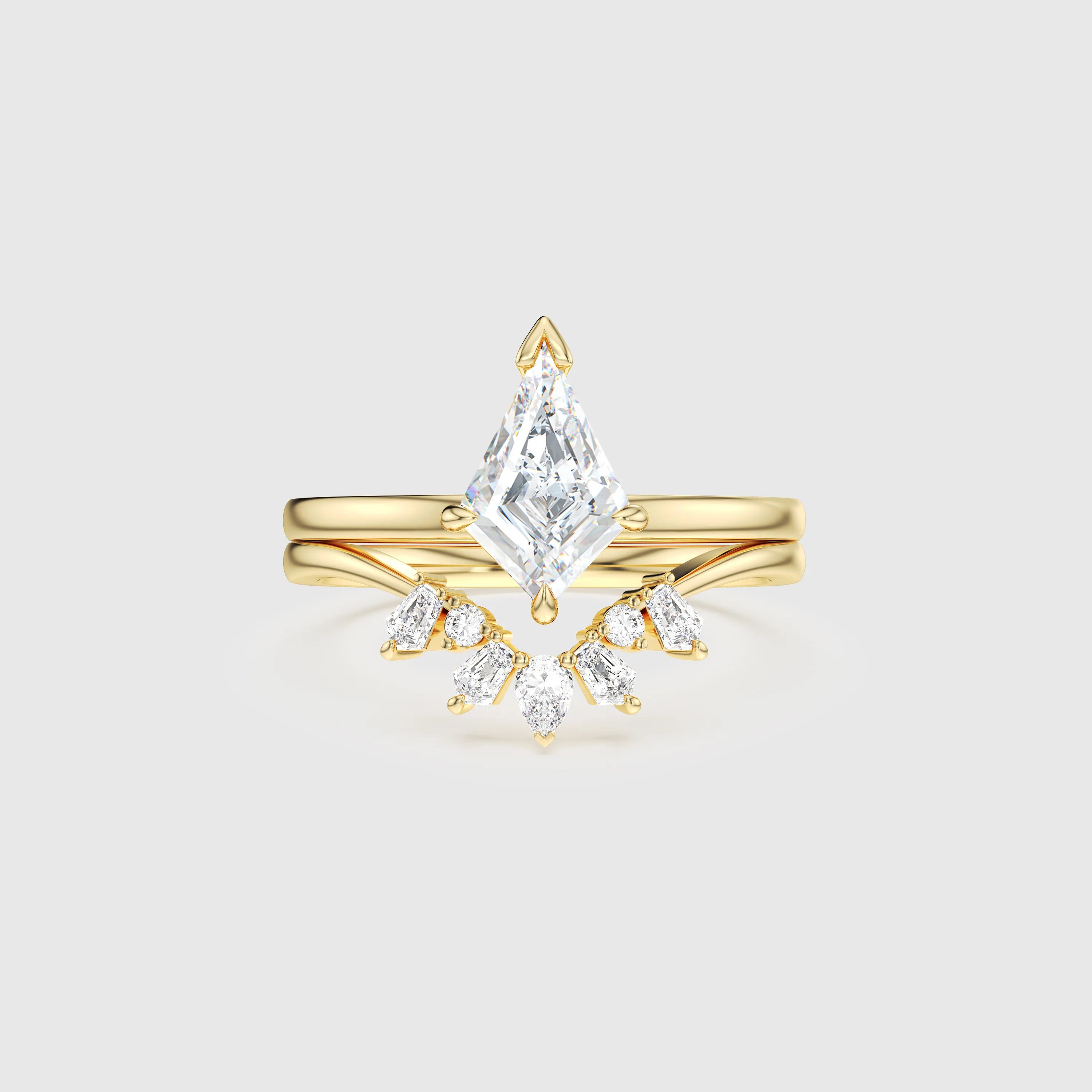 NEXUS Kite Cut Lab Diamond Regal Halo Bridal Set 2PCs