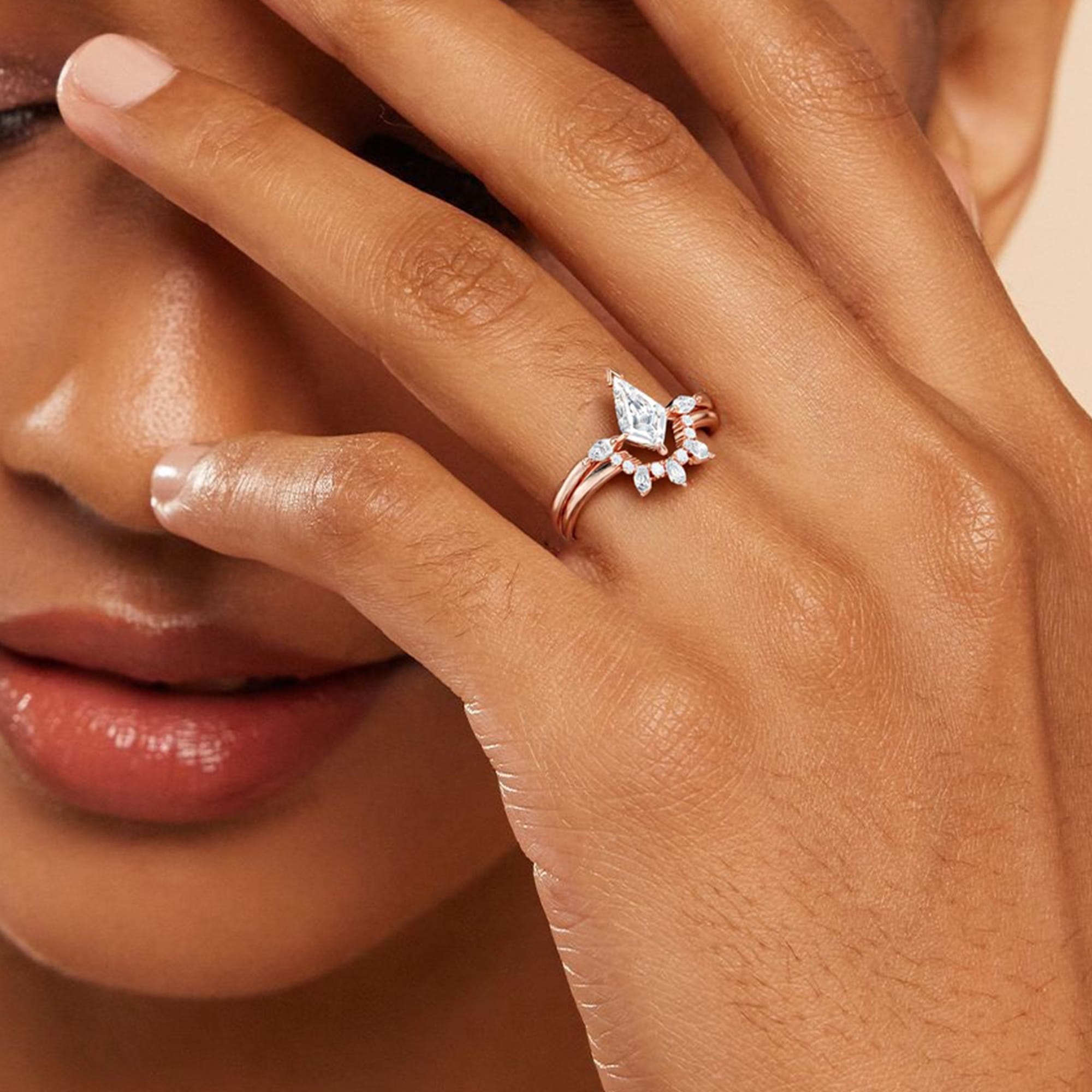 NEXUS Kite Cut Lab Diamond Three Stone Bridal Set 2PCs