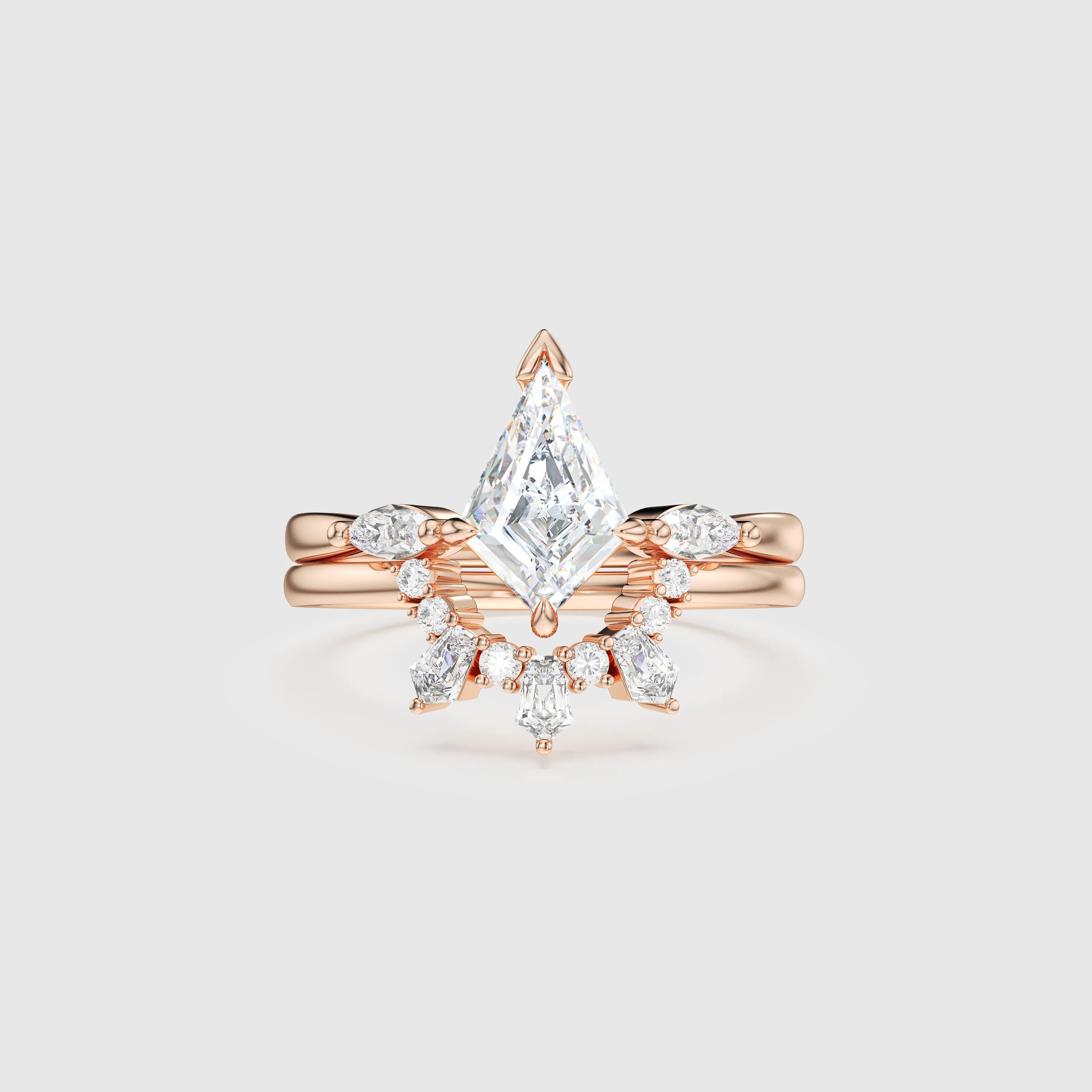 NEXUS Kite Cut Lab Diamond Three Stone Bridal Set 2PCs