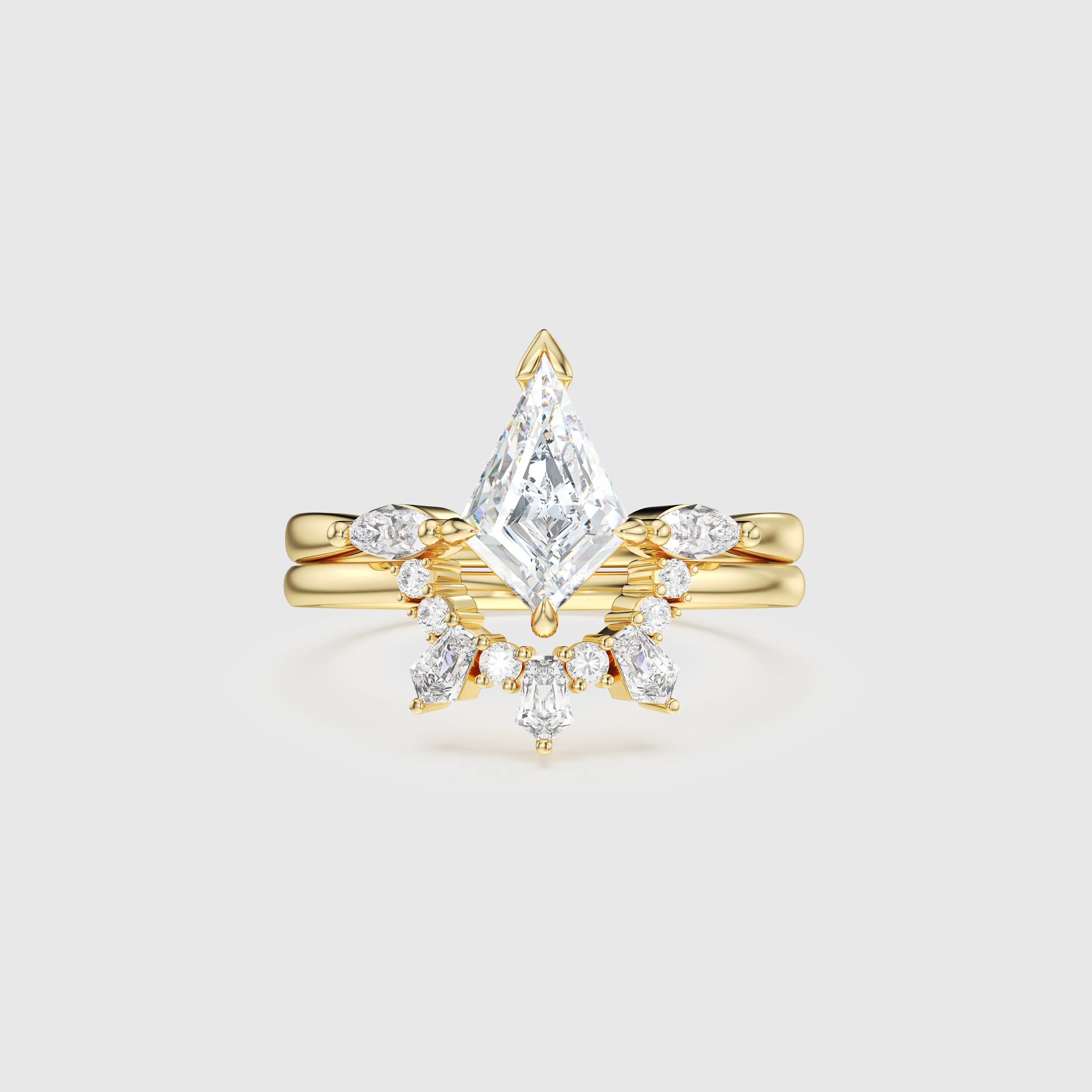 NEXUS Kite Cut Lab Diamond Three Stone Bridal Set 2PCs