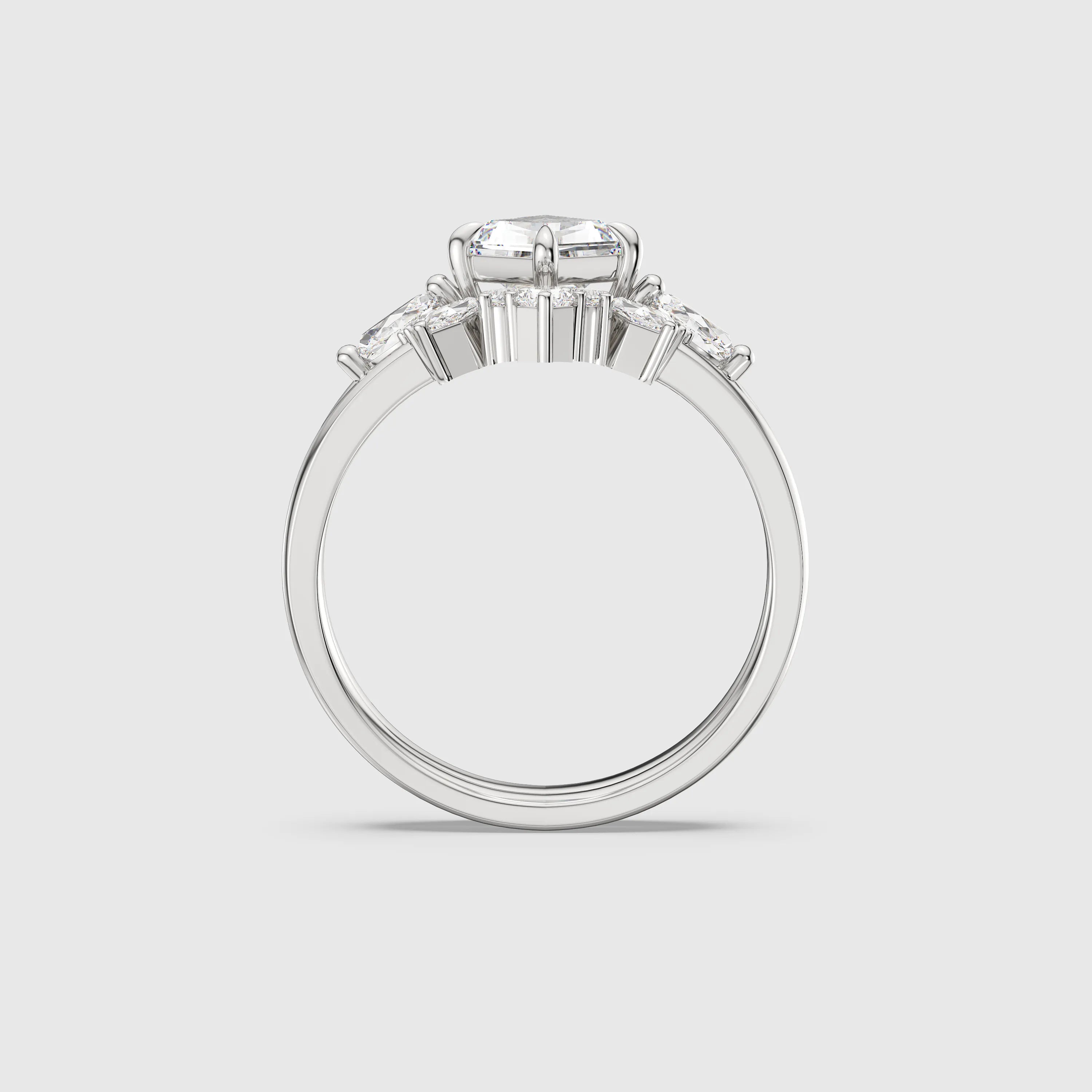 NEXUS Kite Cut Lab Diamond Three Stone Bridal Set 2PCs