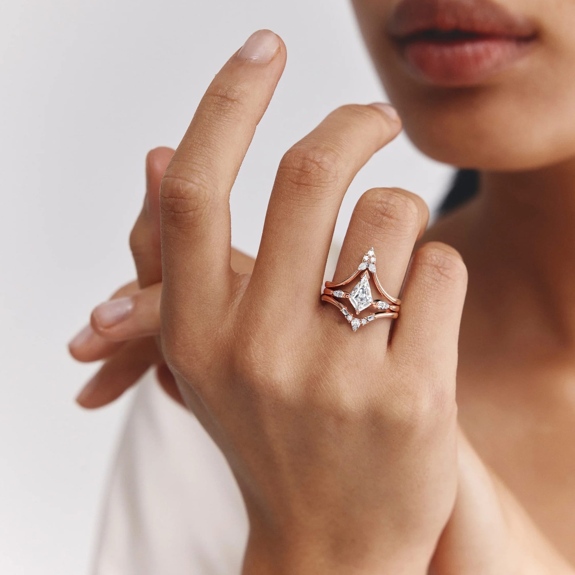 NEXUS Kite Cut Three Stone Lab Diamond Engagement Ring Set 3PCs