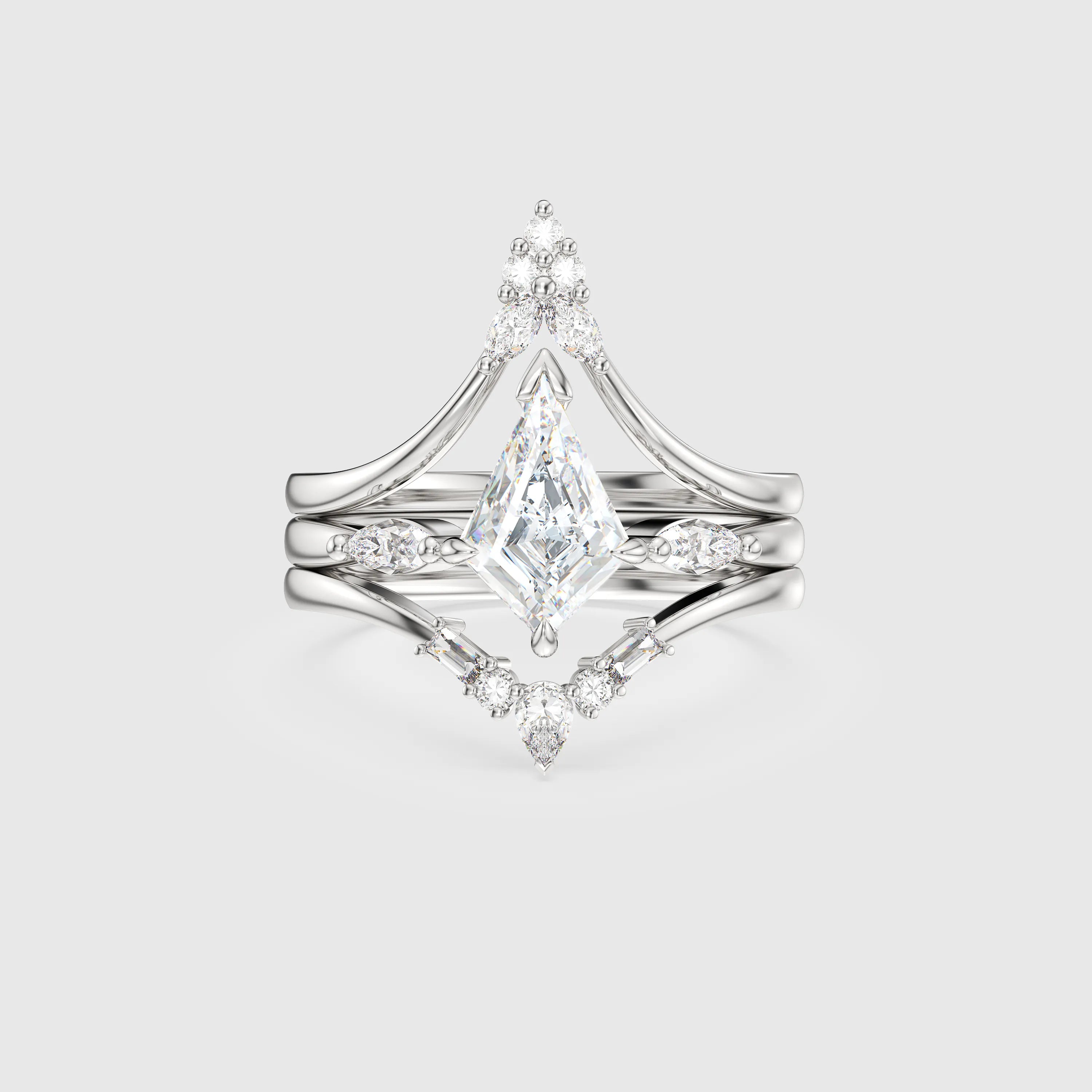 NEXUS Kite Cut Three Stone Lab Diamond Engagement Ring Set 3PCs