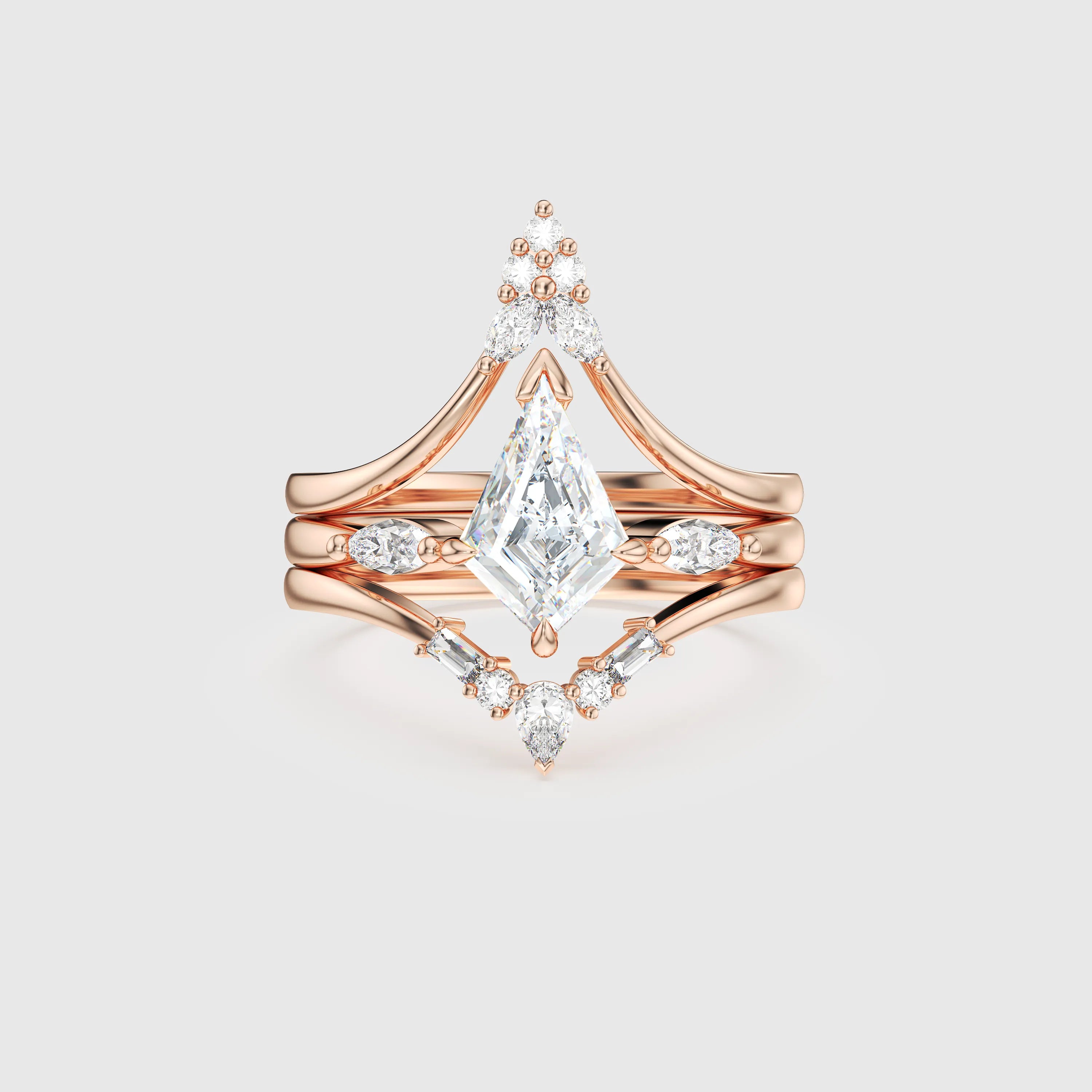 NEXUS Kite Cut Three Stone Lab Diamond Engagement Ring Set 3PCs