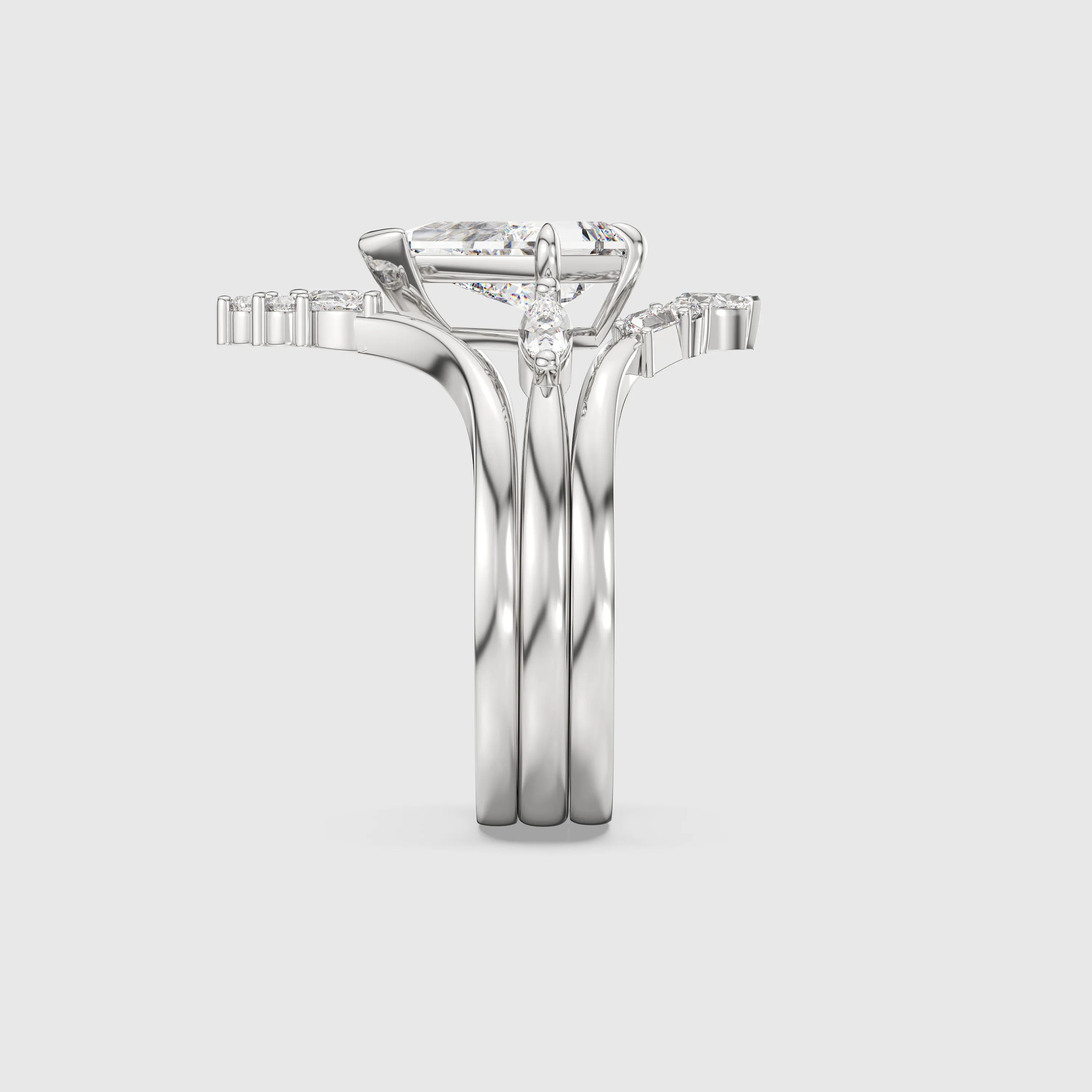 NEXUS Kite Cut Three Stone Lab Diamond Engagement Ring Set 3PCs