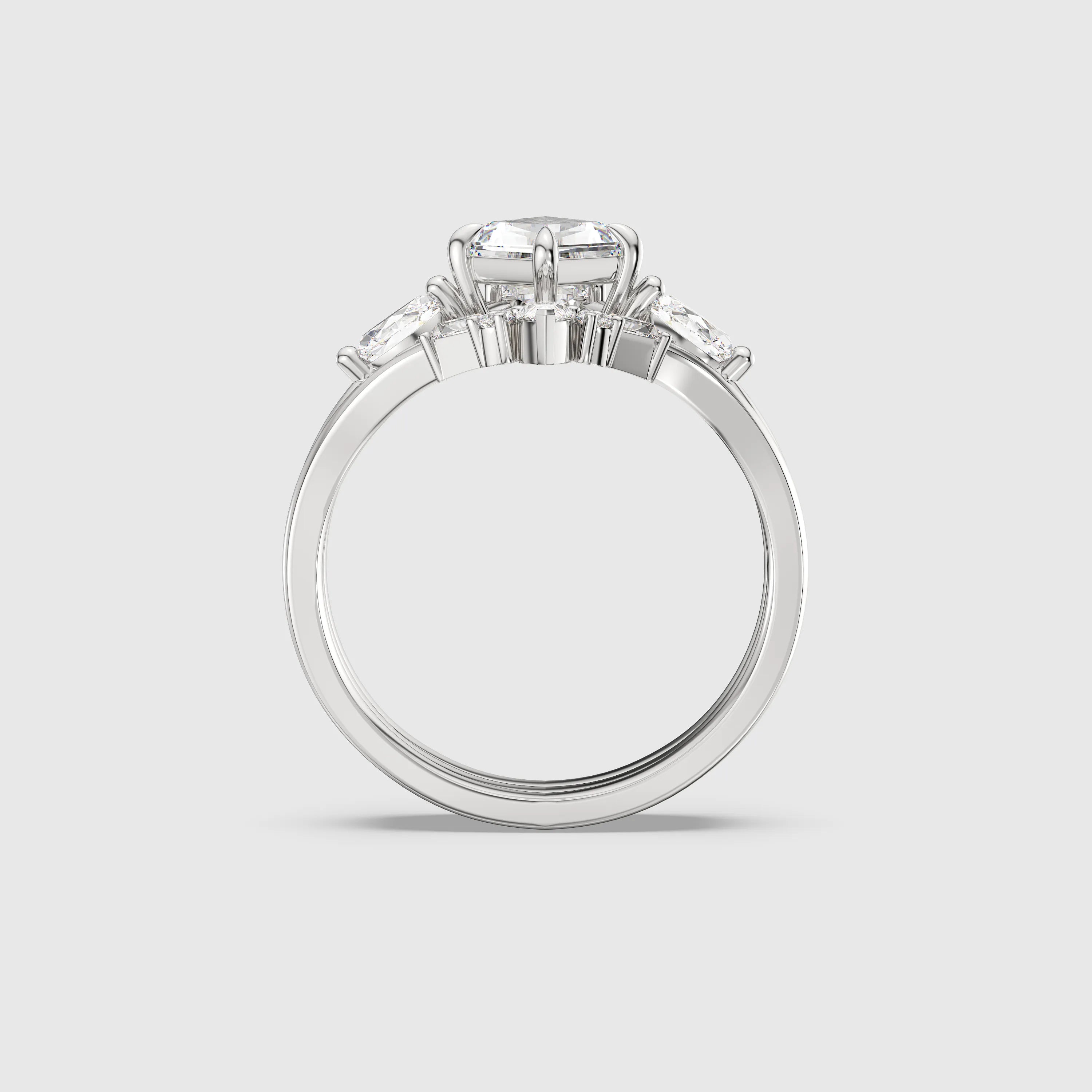NEXUS Kite Cut Three Stone Lab Diamond Engagement Ring Set 3PCs