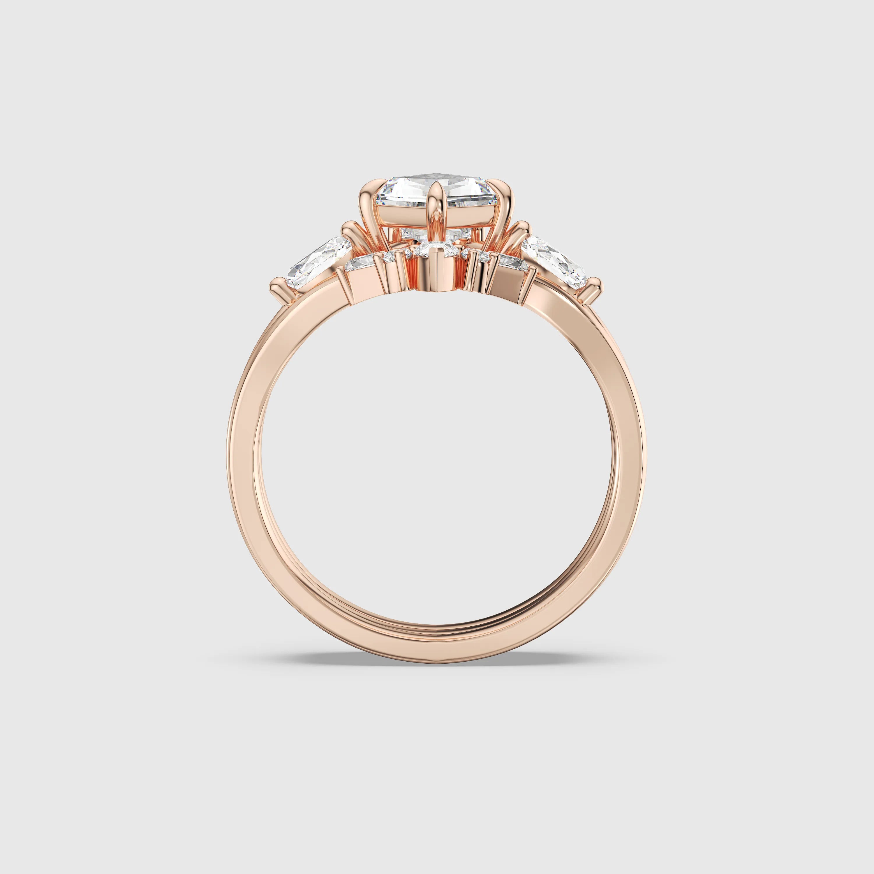 NEXUS Kite Cut Three Stone Lab Diamond Engagement Ring Set 3PCs