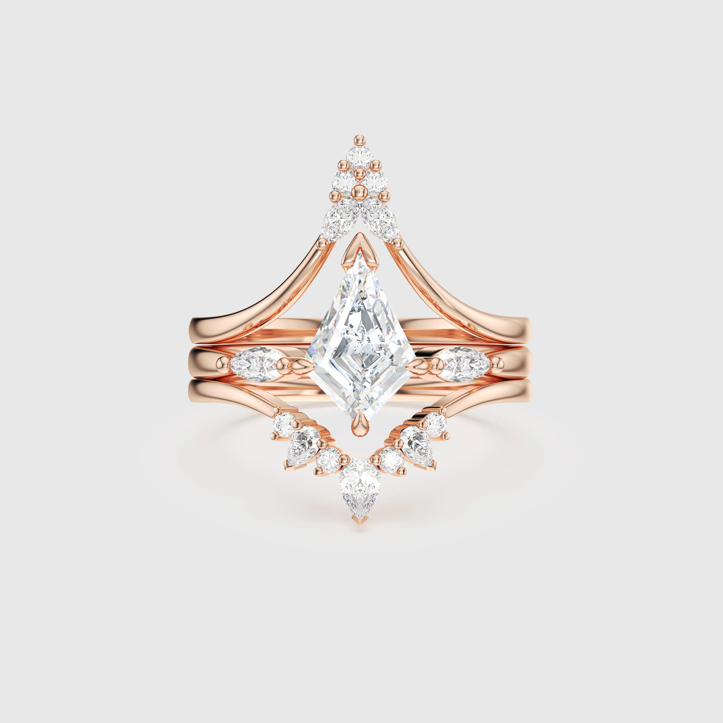 NEXUS Kite Cut Lab Diamond Crown Trio Bridal Set 3PCs