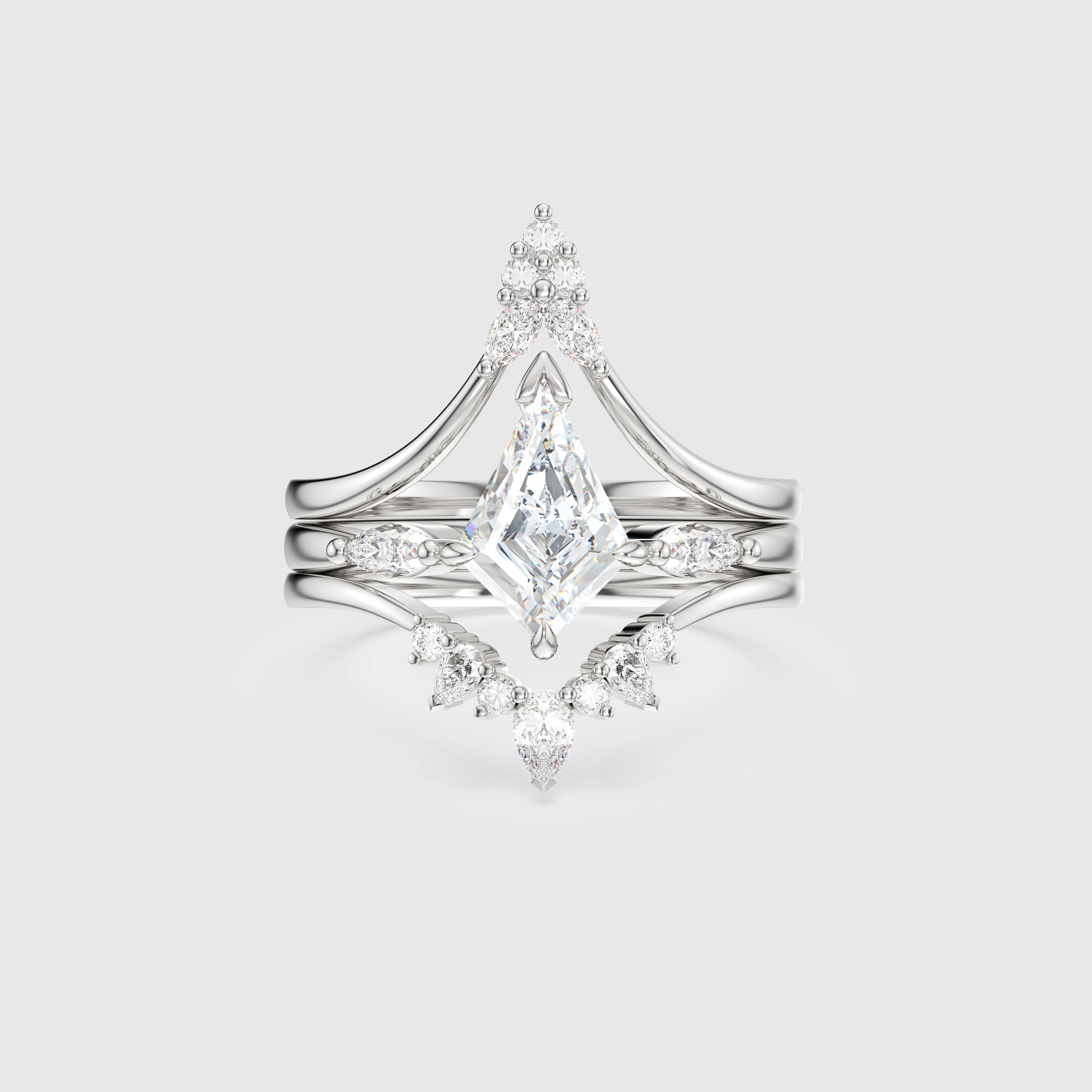 NEXUS Kite Cut Lab Diamond Crown Trio Bridal Set 3PCs