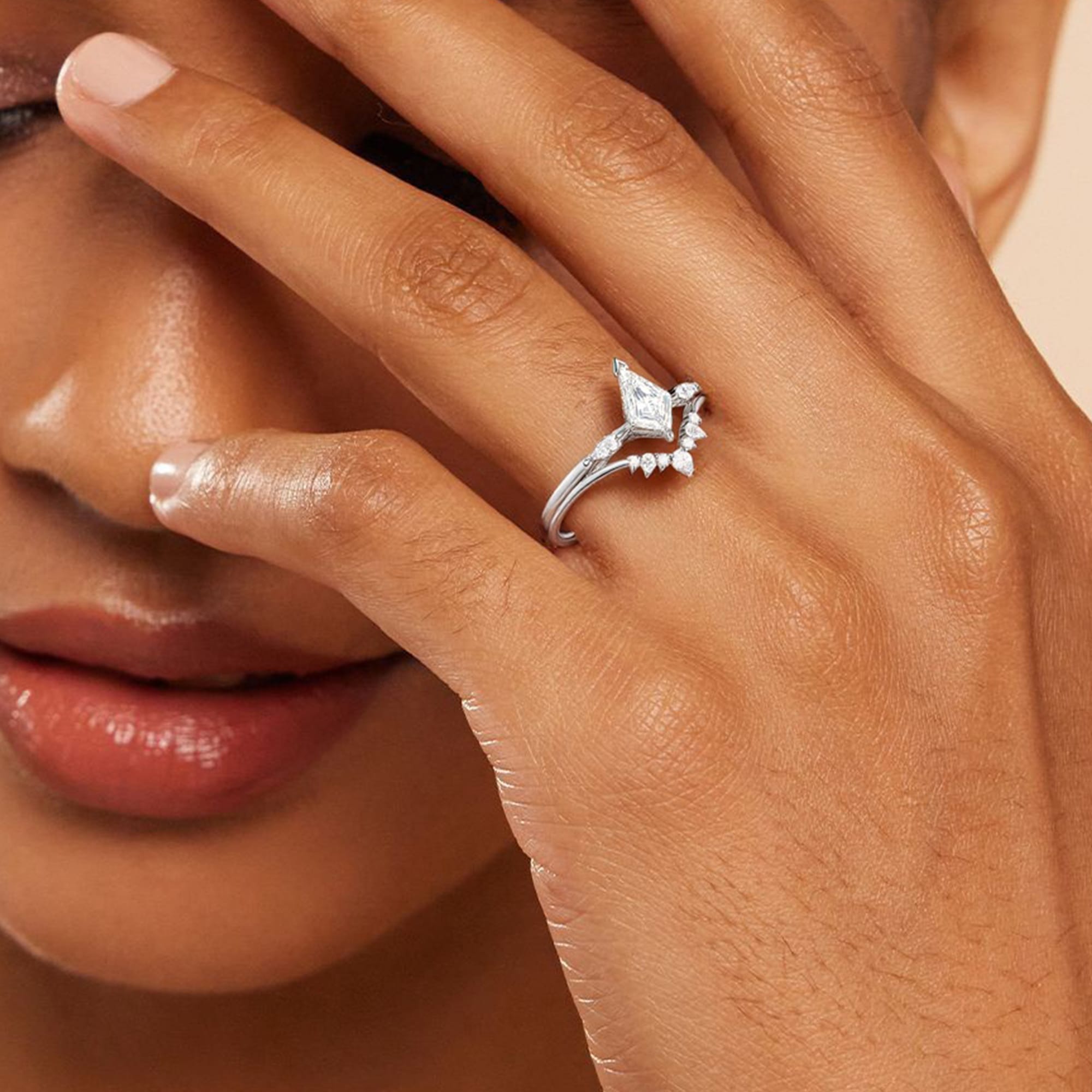 NEXUS Kite Cut Three Stone Lab Diamond Bridal Set 2PCs