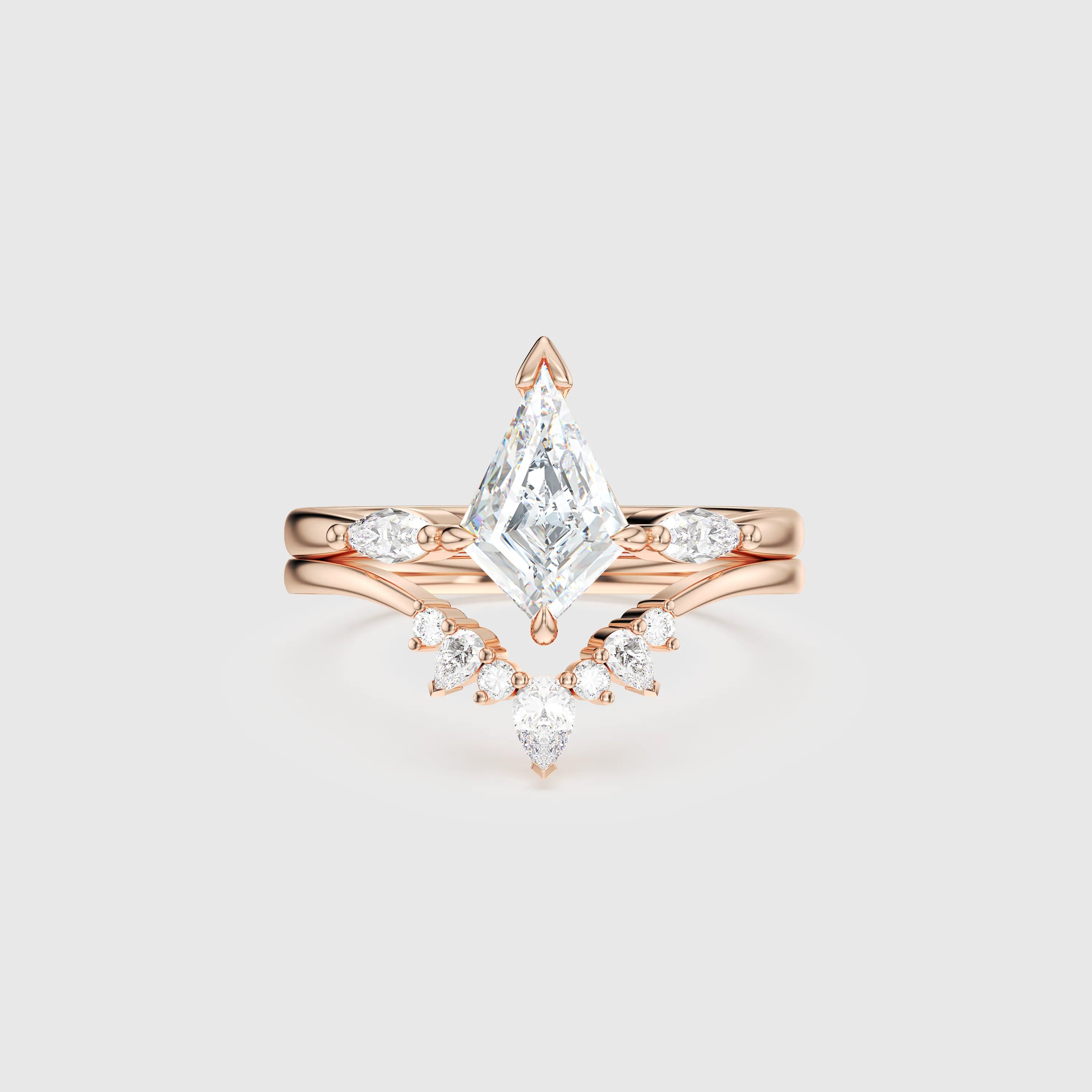 NEXUS Kite Cut Three Stone Lab Diamond Bridal Set 2PCs