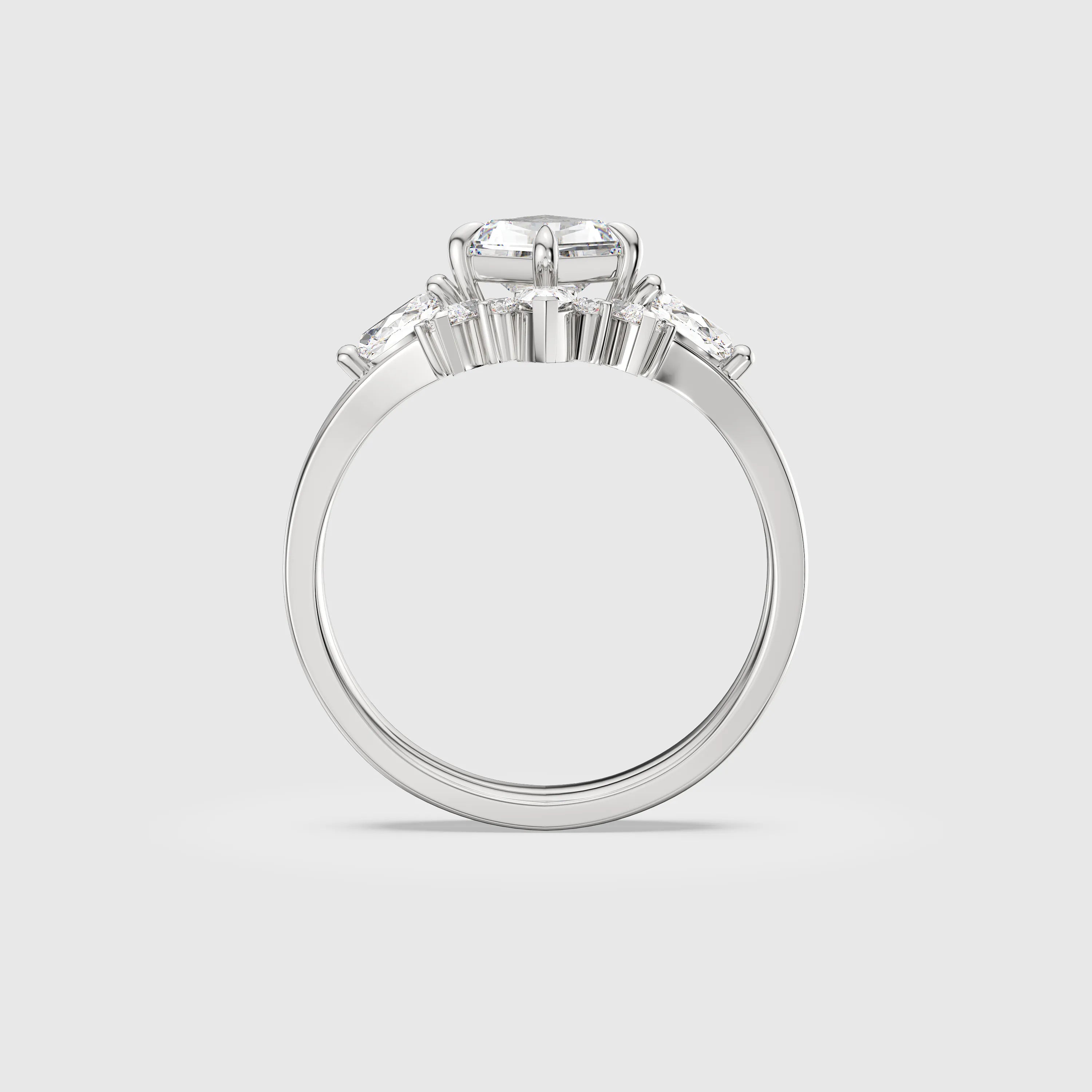 NEXUS Kite Cut Three Stone Lab Diamond Bridal Set 2PCs