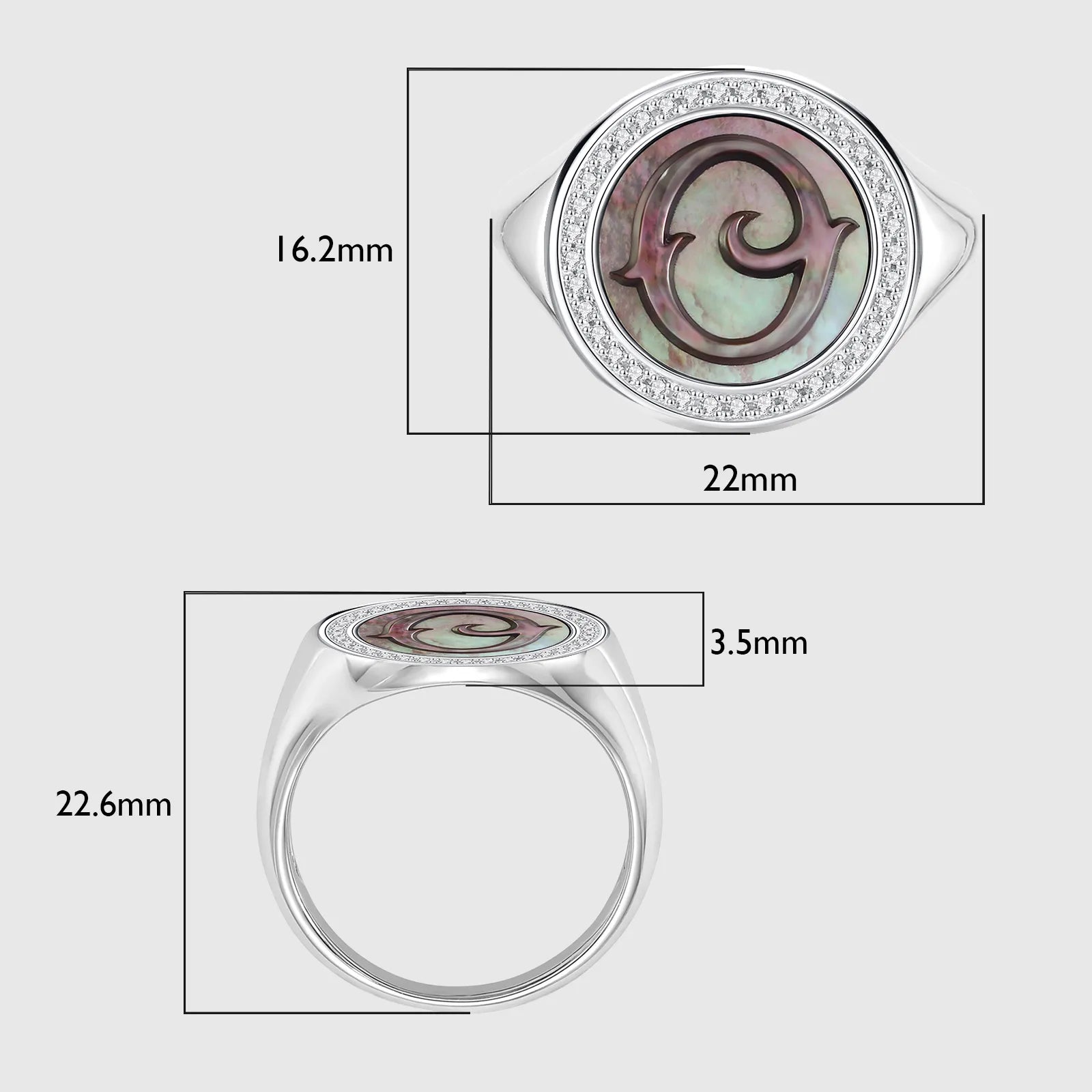 Initial O Letter Series Mother of Pearl and Diamond Signet Ring