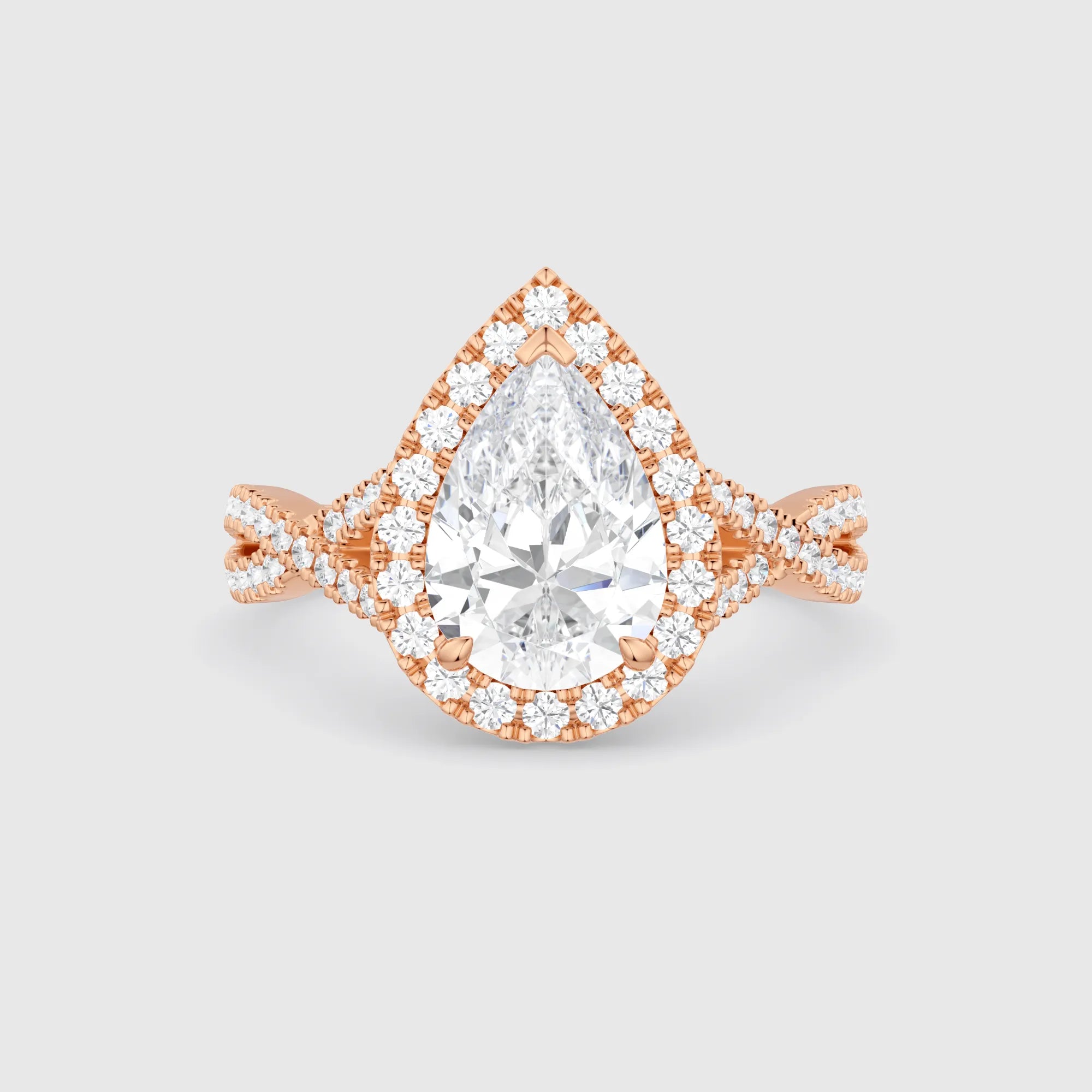 Pear-Shaped Halo Twist Band Lab Diamond Engagement Ring