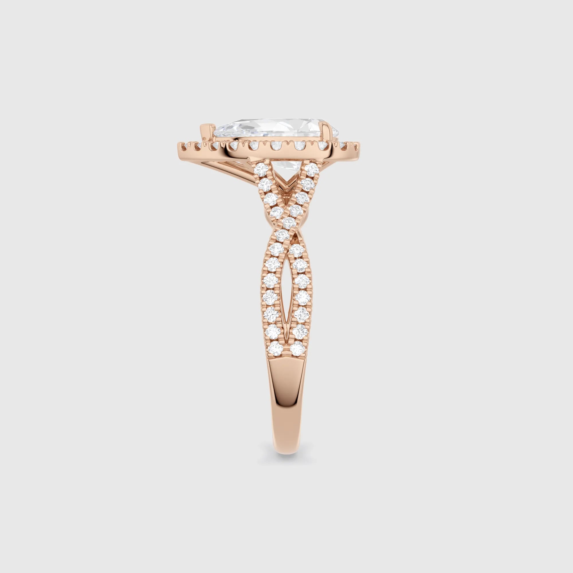 Pear-Shaped Halo Twist Band Lab Diamond Engagement Ring