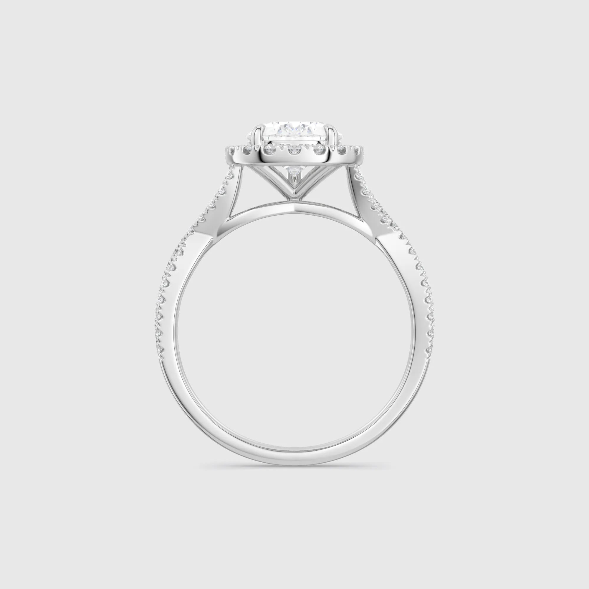 Pear-Shaped Halo Twist Band Lab Diamond Engagement Ring