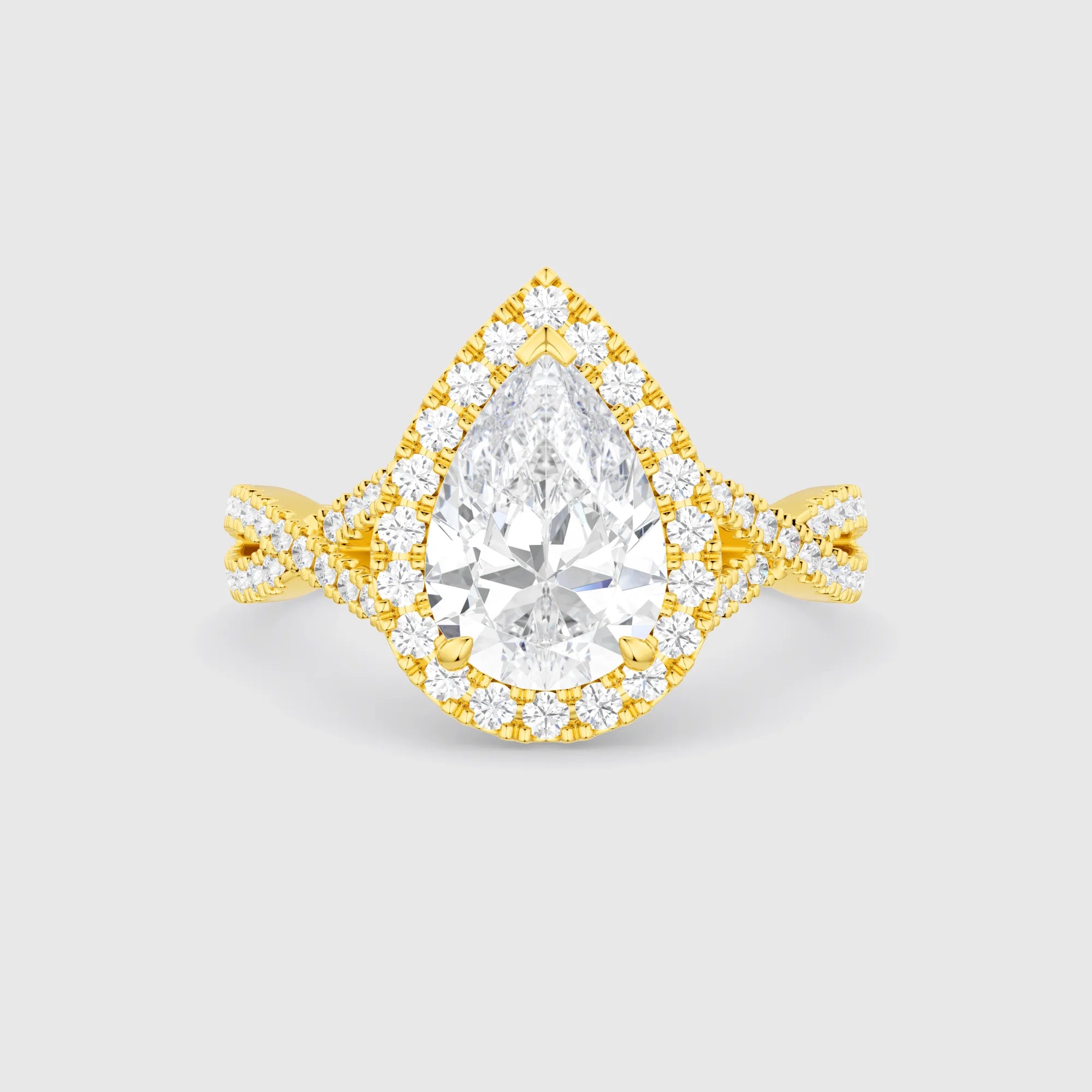 Pear-Shaped Halo Twist Band Lab Diamond Engagement Ring