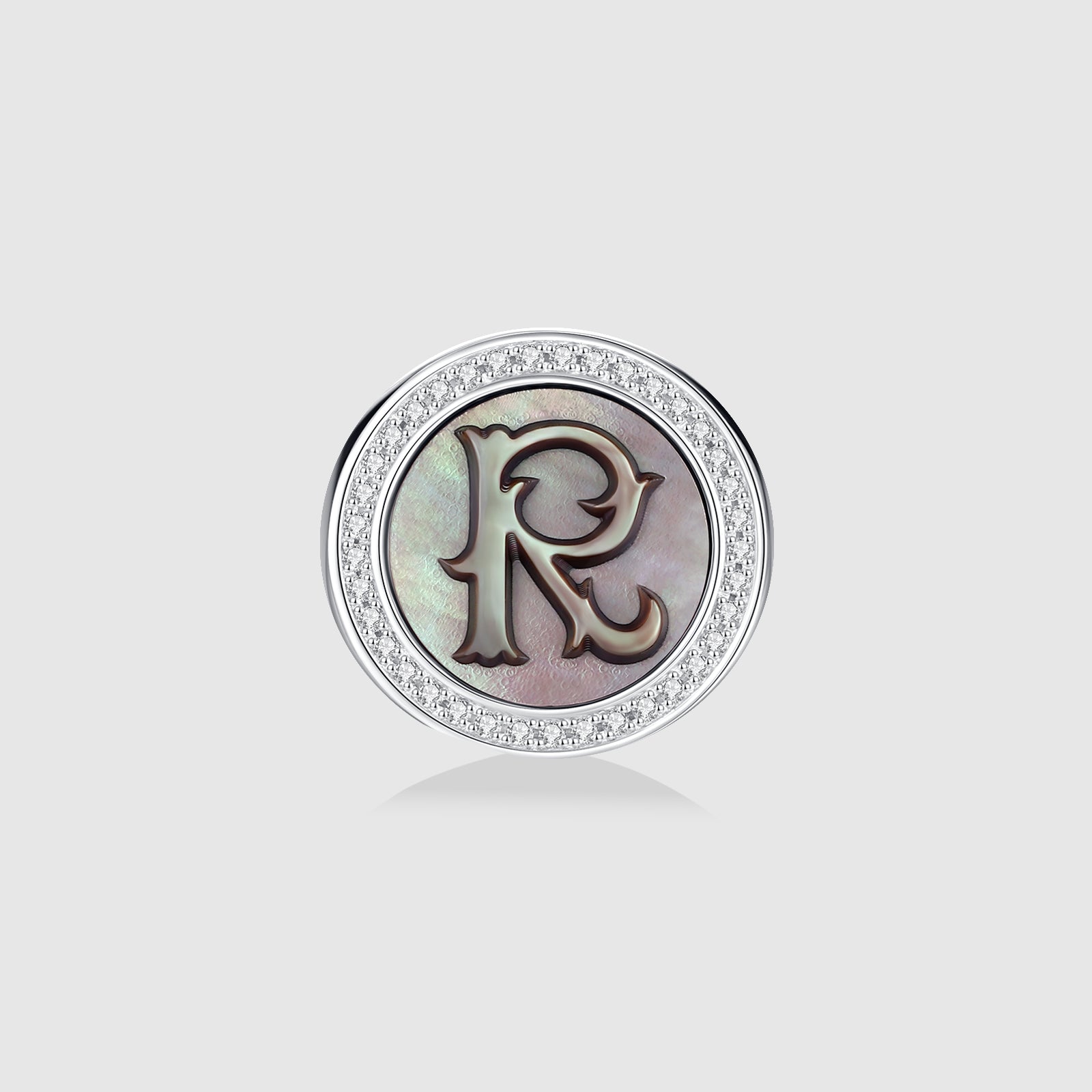 Initial R Stud Earring – Silver & Mother of Pearl