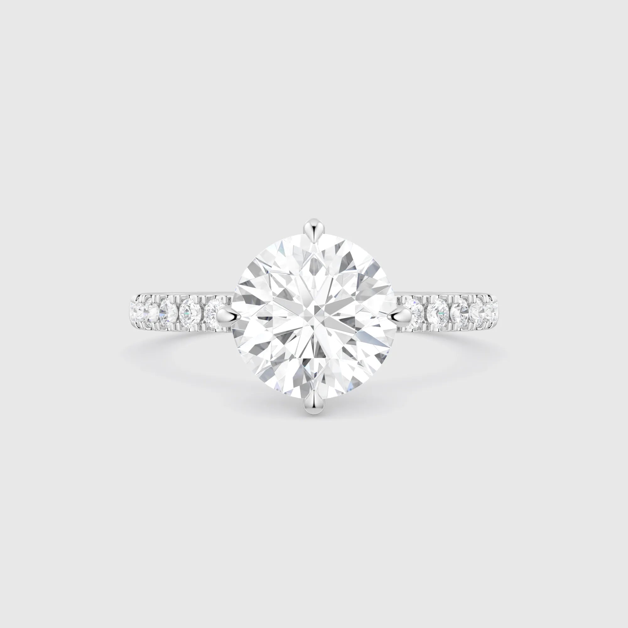 Round Cut Lab-Grown Diamond Engagement Ring with Pavé Band