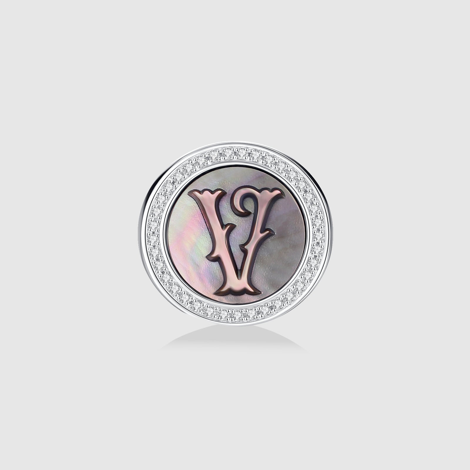 Initial V Stud Earring – Silver & Mother of Pearl