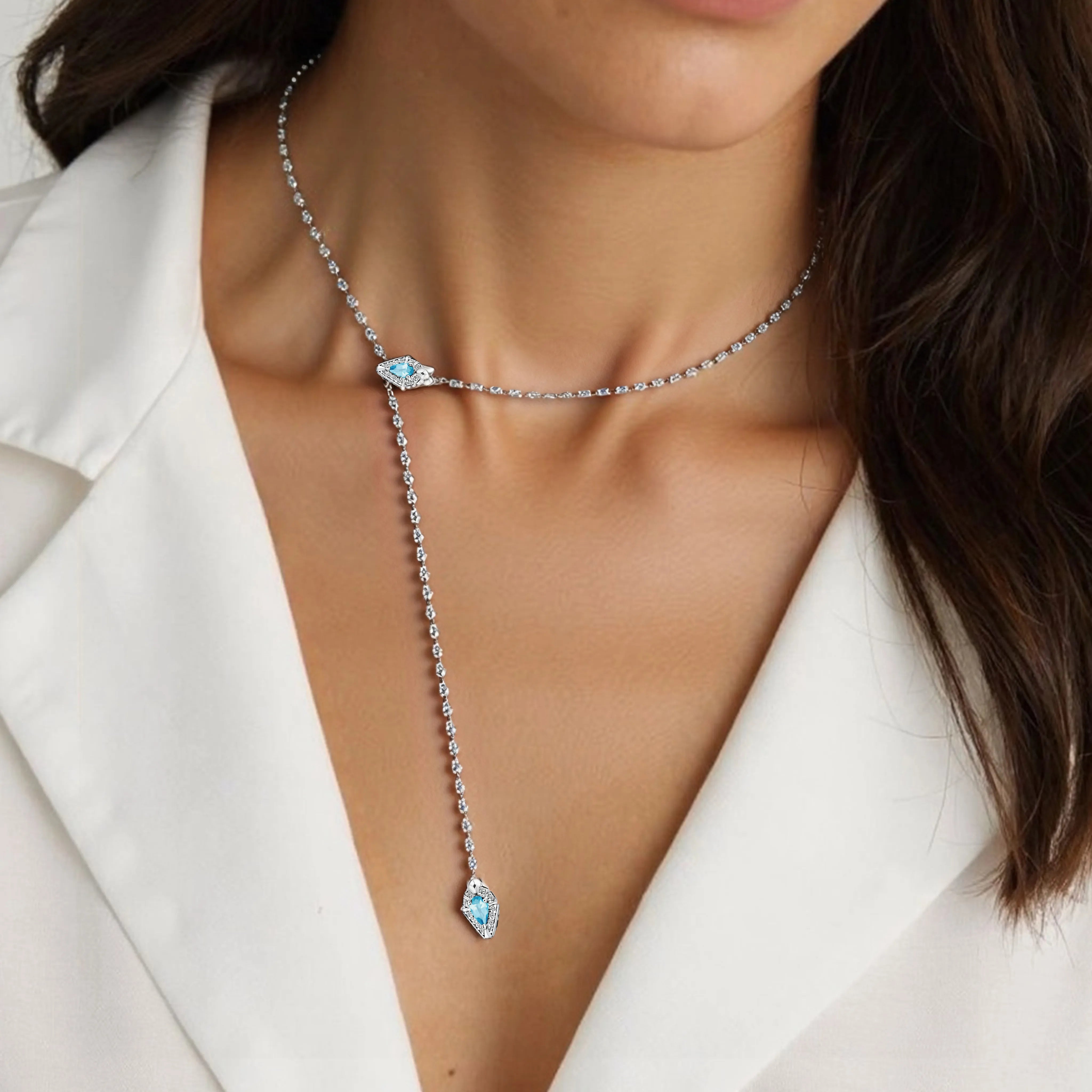 Lab Grown Aquamarine Snake Pendant Necklace