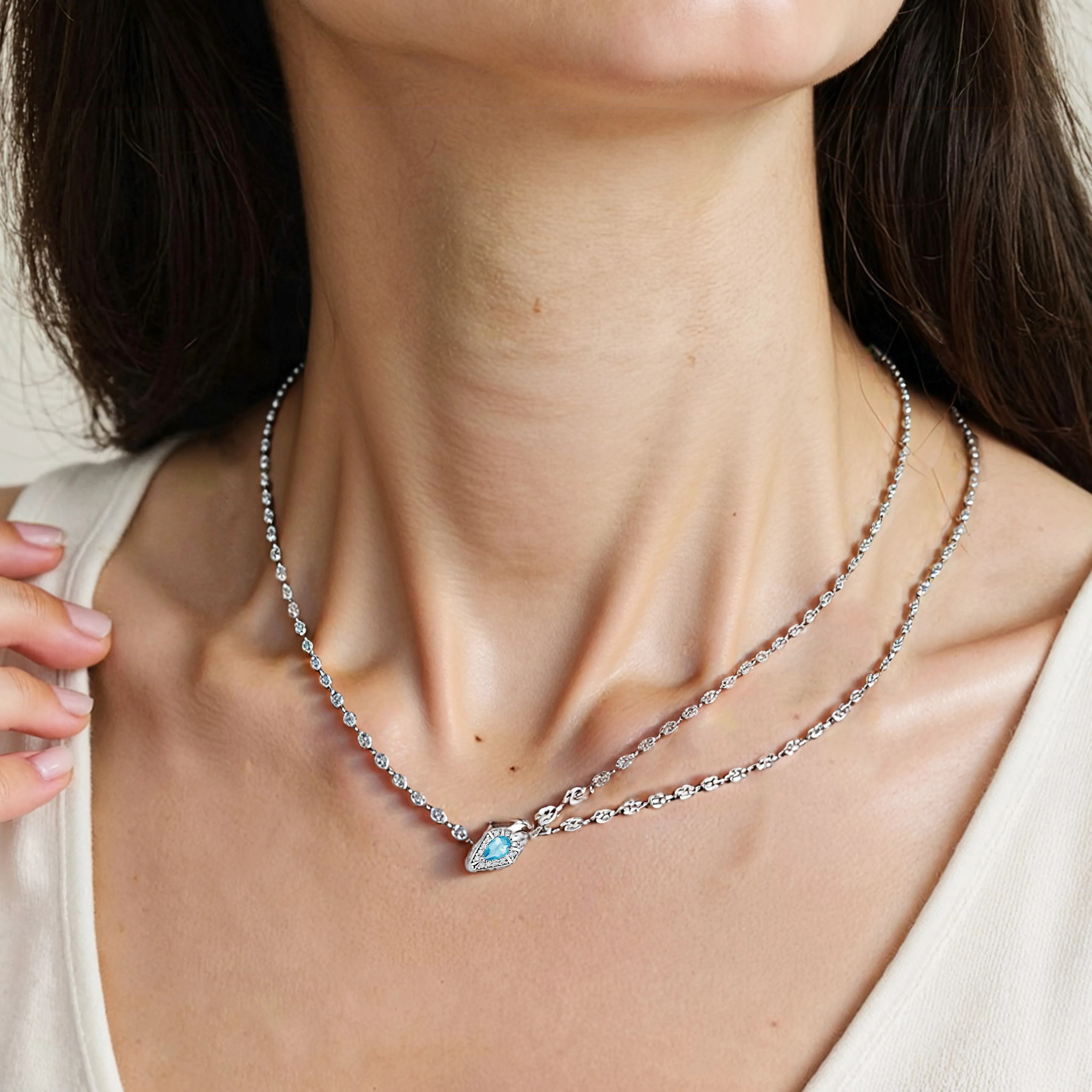 Lab Grown Aquamarine Snake Pendant Necklace